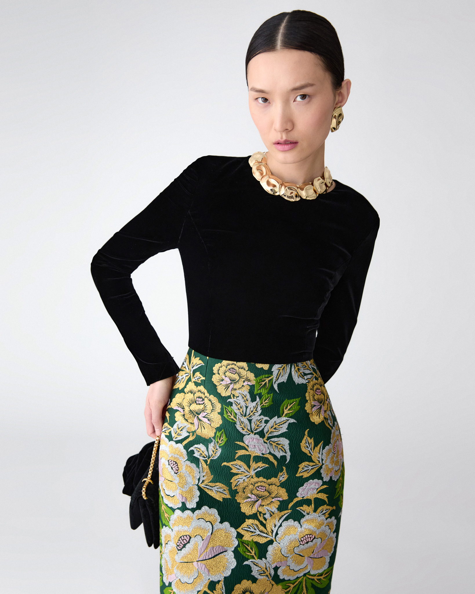Floral Jacquard and Velvet Midi Dress - 4