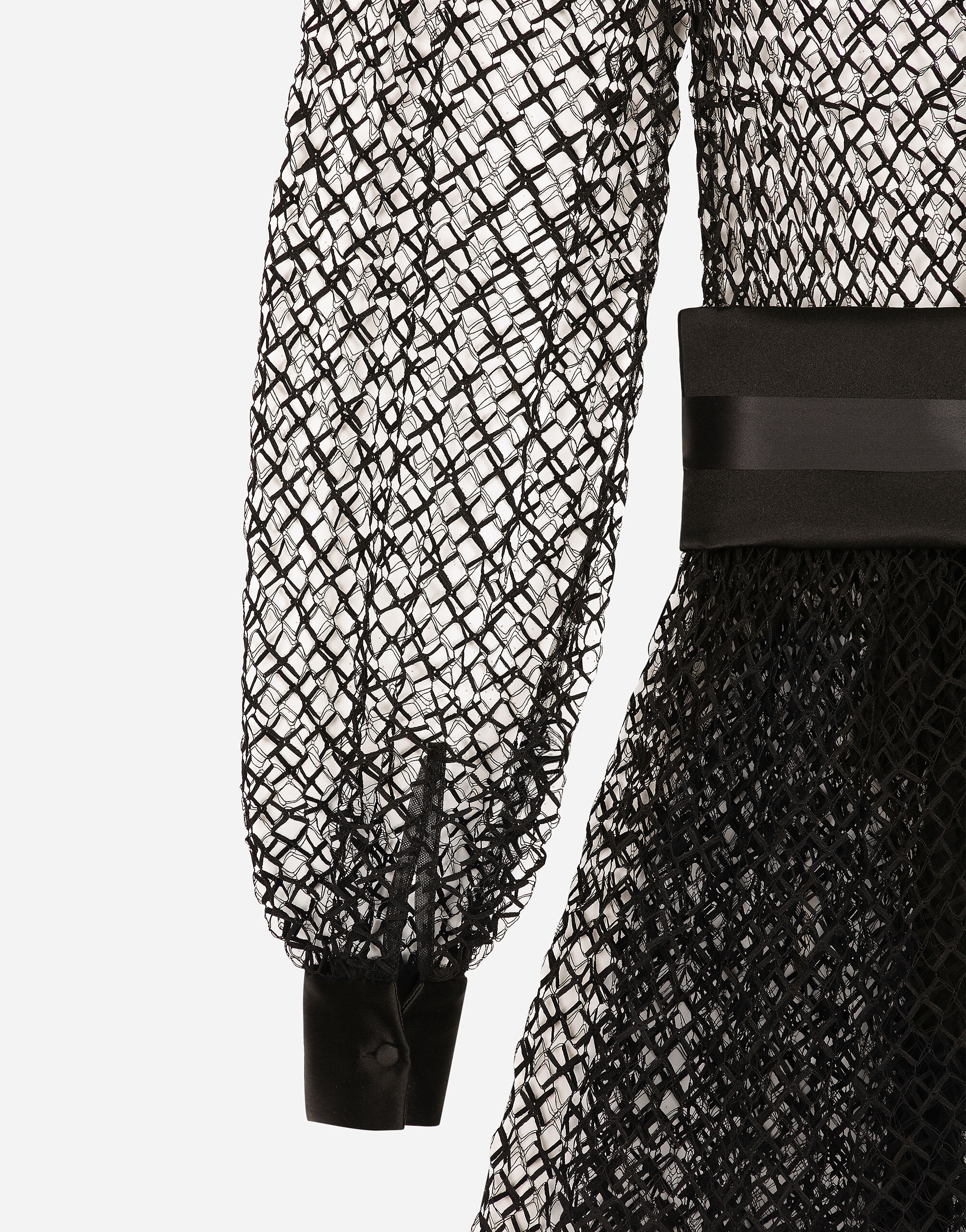 Calf-length mesh dress with wool crepe belt - 8