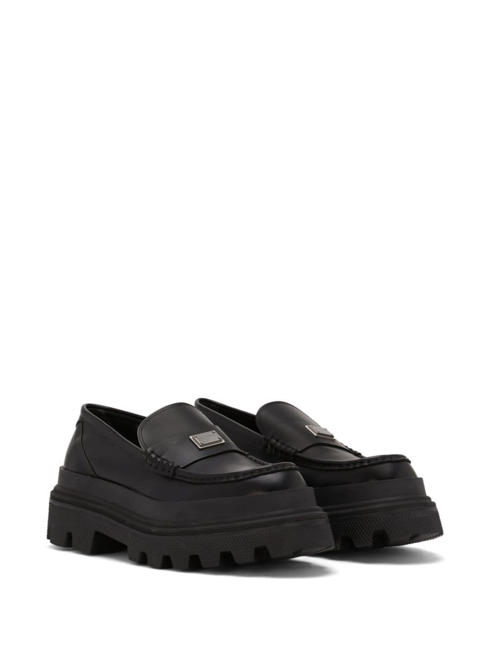 logo-plaque leather loafers - 2