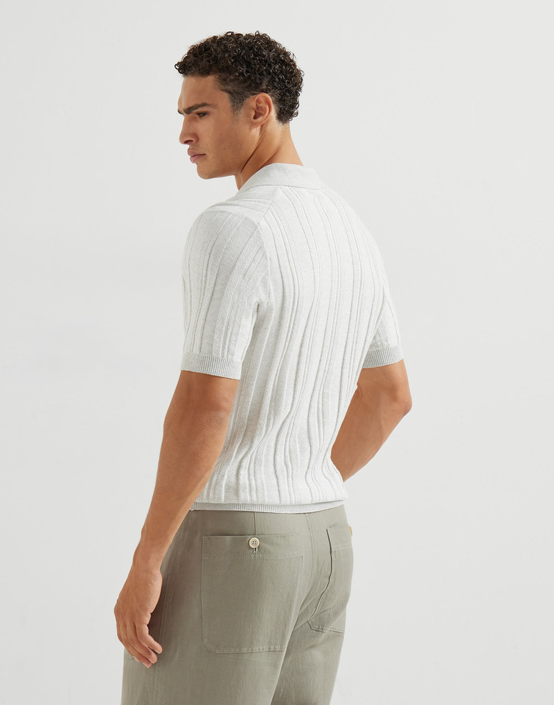 Brunello Cucinelli Cotton jacquard rib knit polo shirt outlook