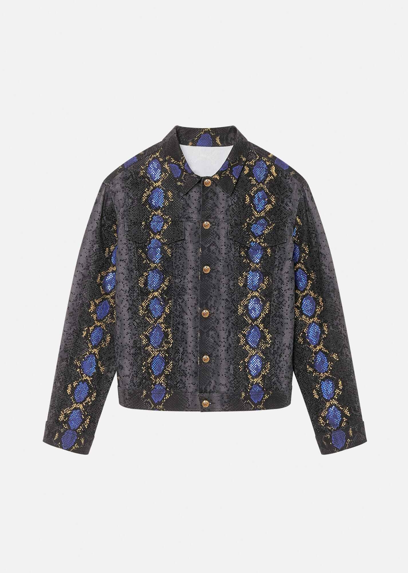 Python Print Studded Denim Jacket - 6