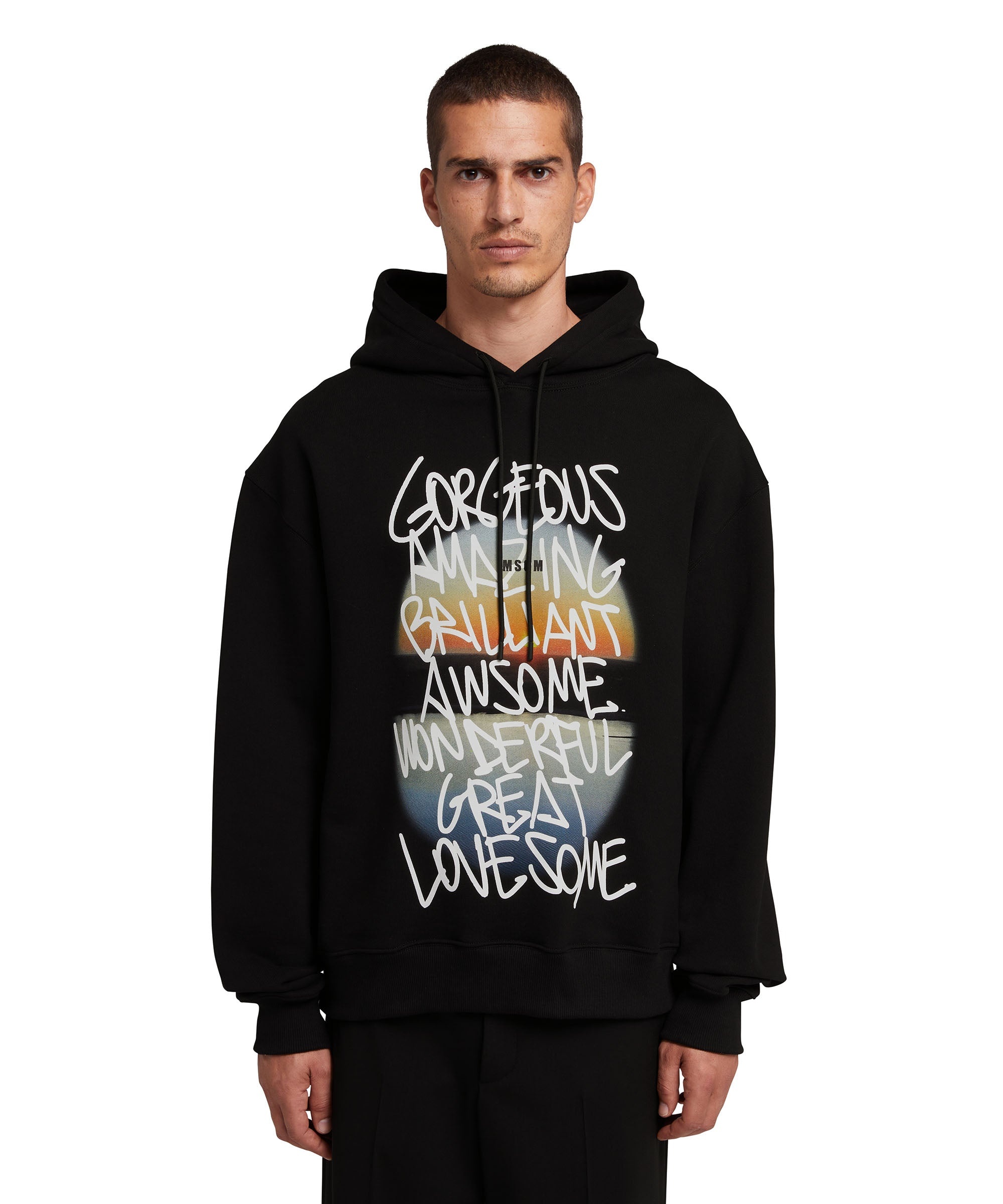 Hooded sweatshirt with "Gorgeous amazing awesome sunset" graphic - 2