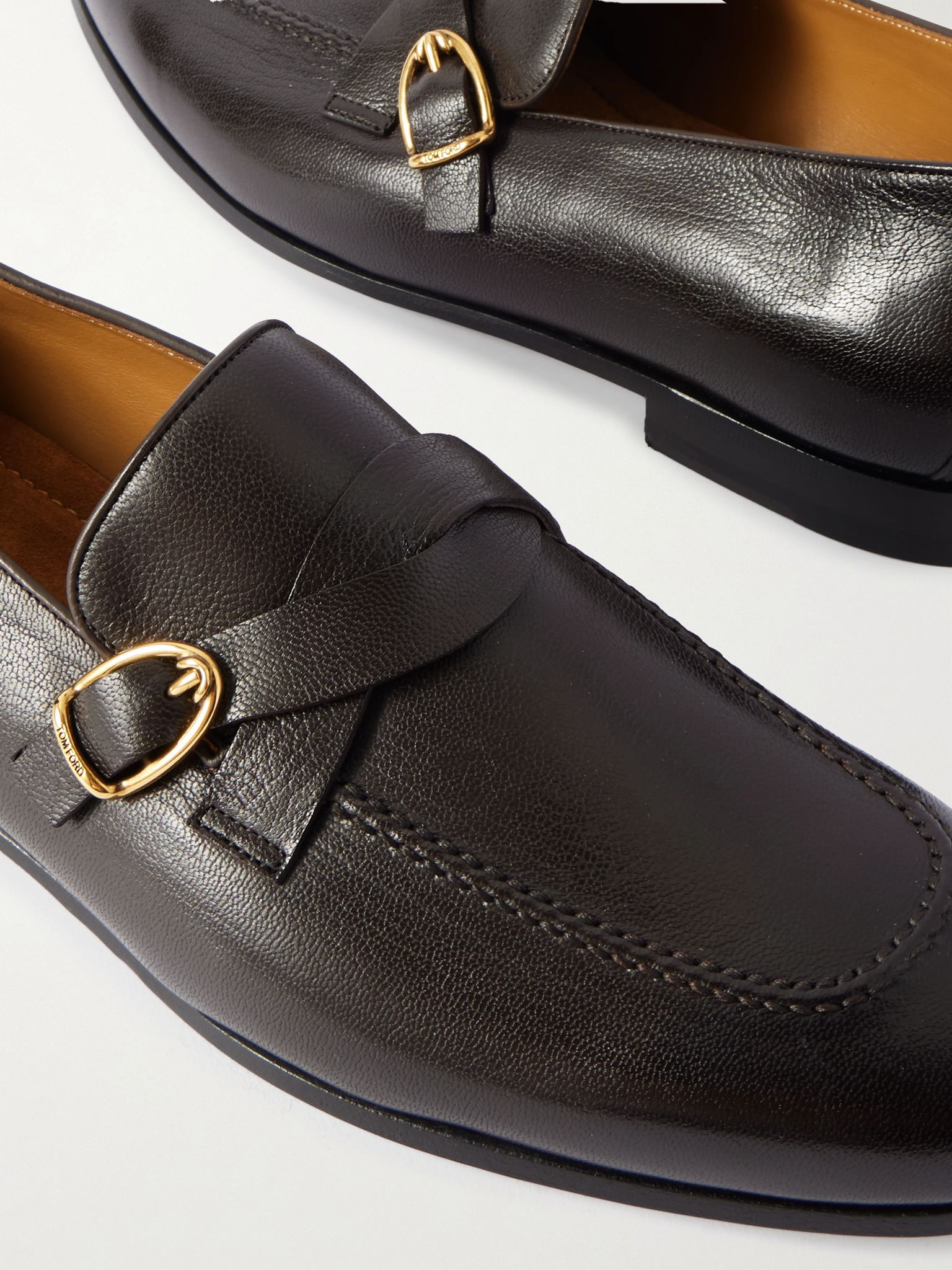 Gigi Buckled Full-Grain Leather Loafers Dark brown - 5