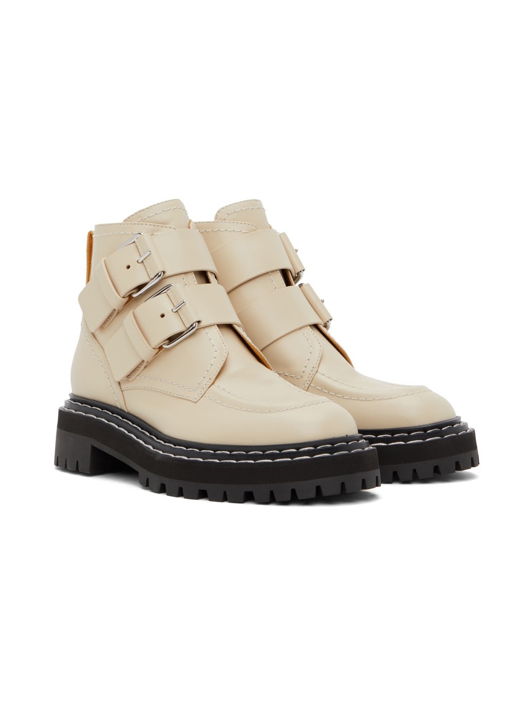 Beige Lug Sole Buckle Boots - 4
