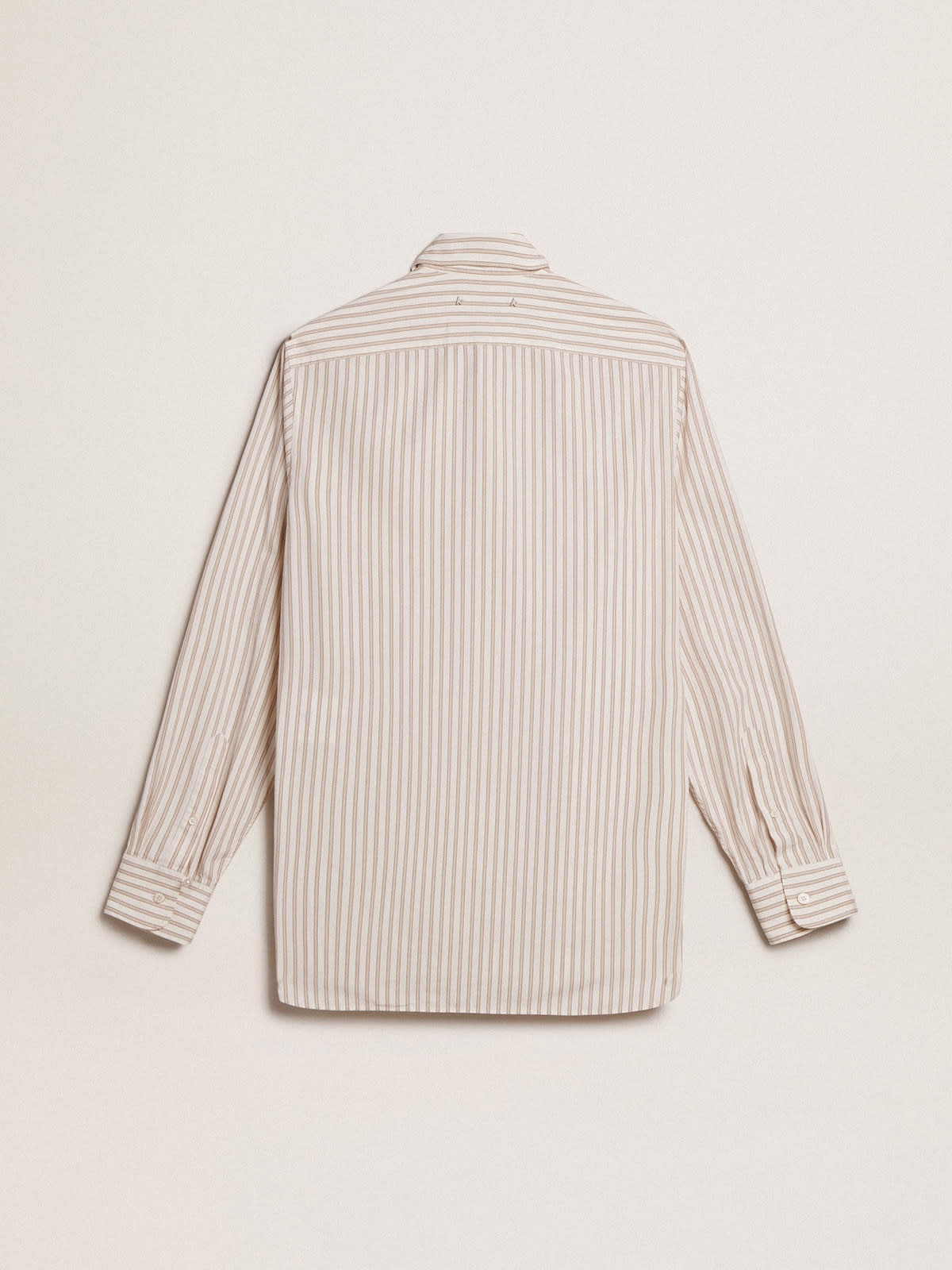 Men’s white cotton shirt with beige stripes - 6