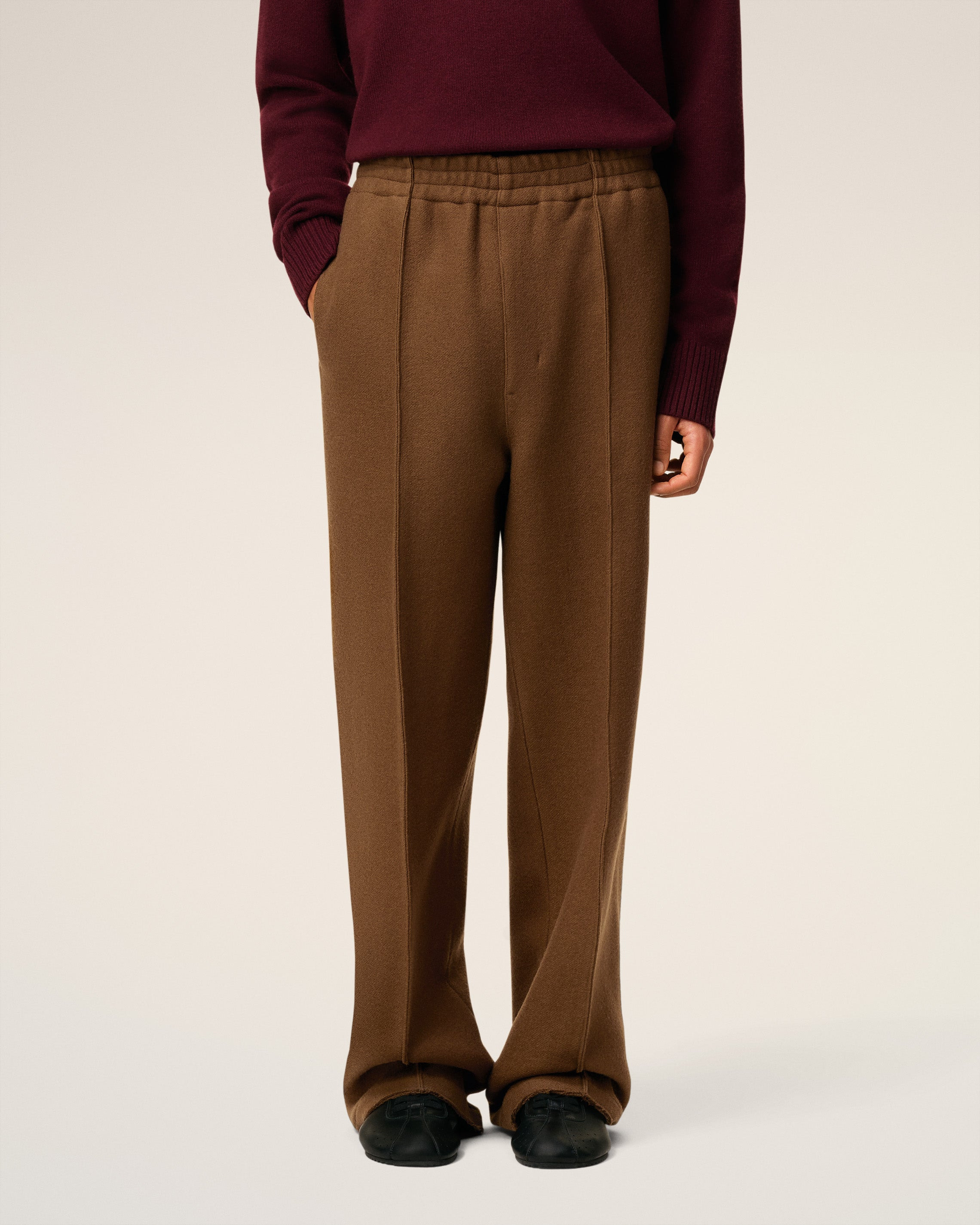 BROWN WOOL ELASTICATED TROUSERS - 3