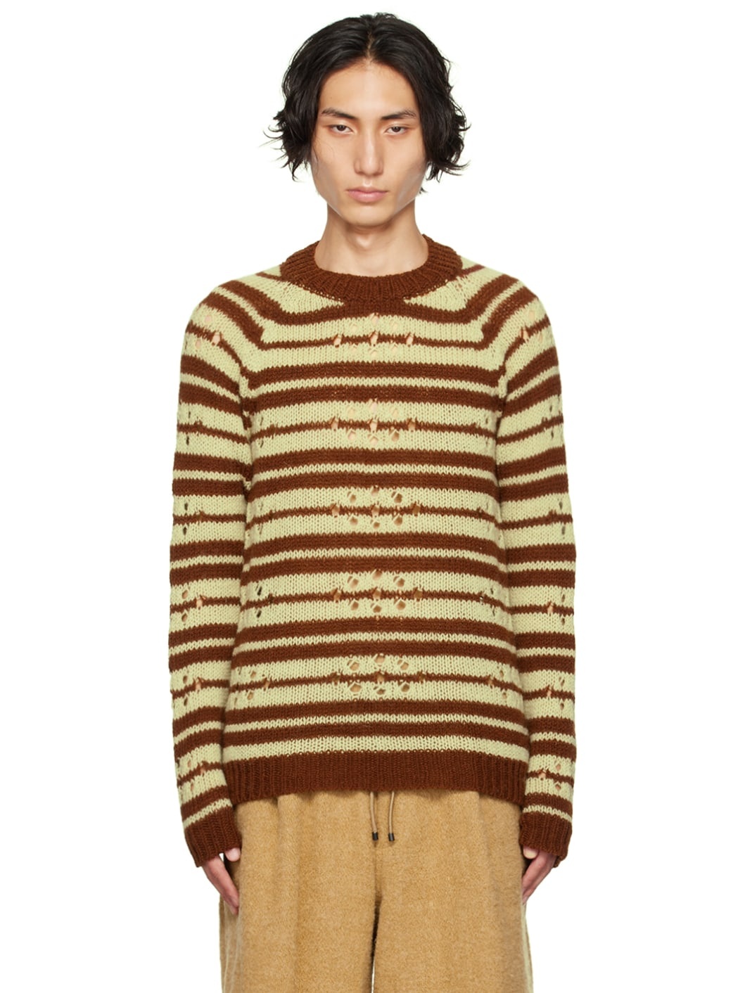 Brown & Green Striped Sweater - 1