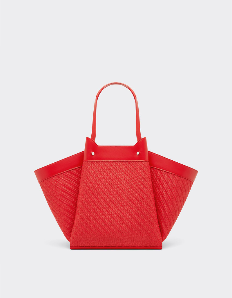 Large Ferrari raffia and leather tote bag 5