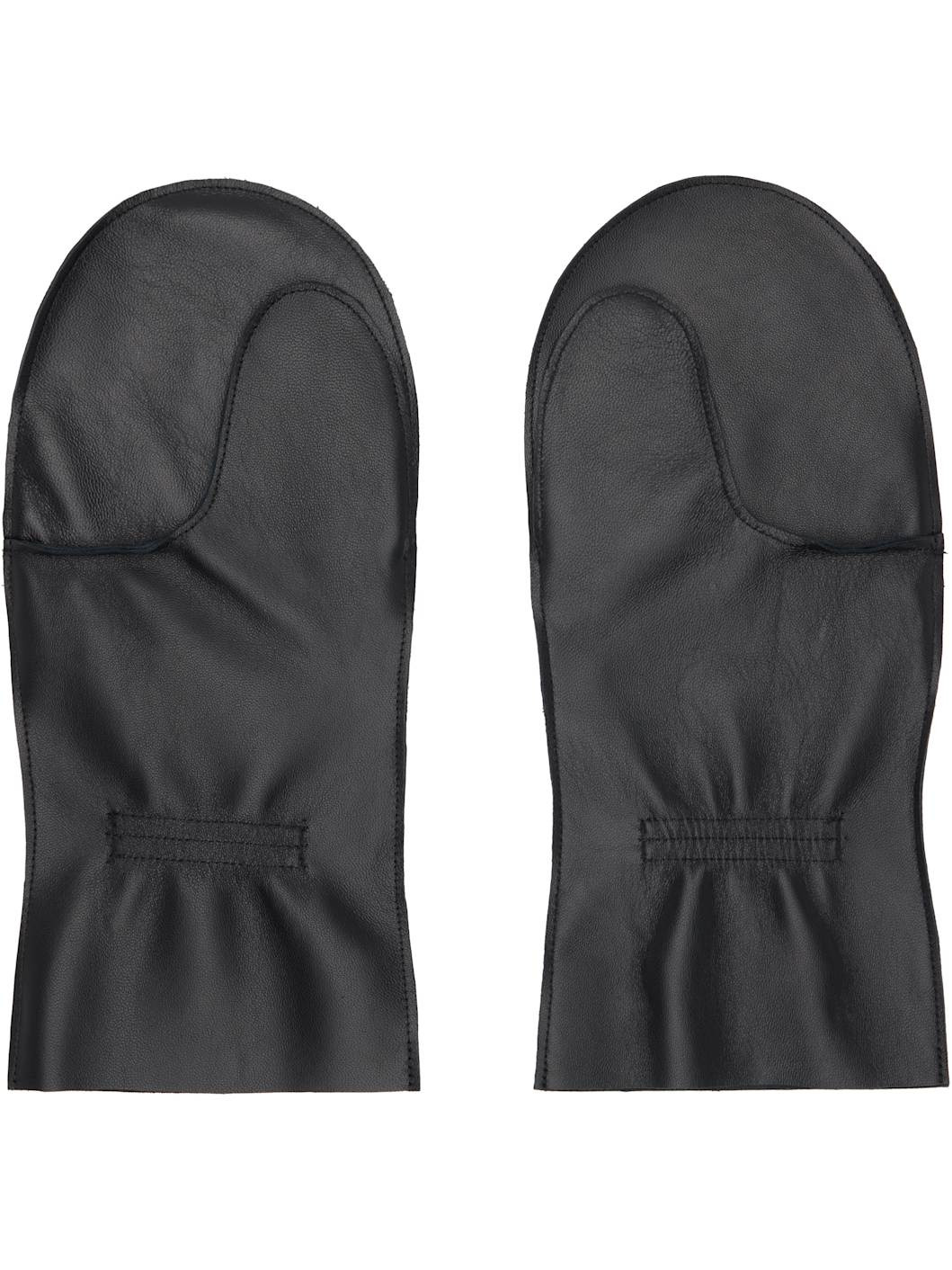 Black Leather Mittens - 2