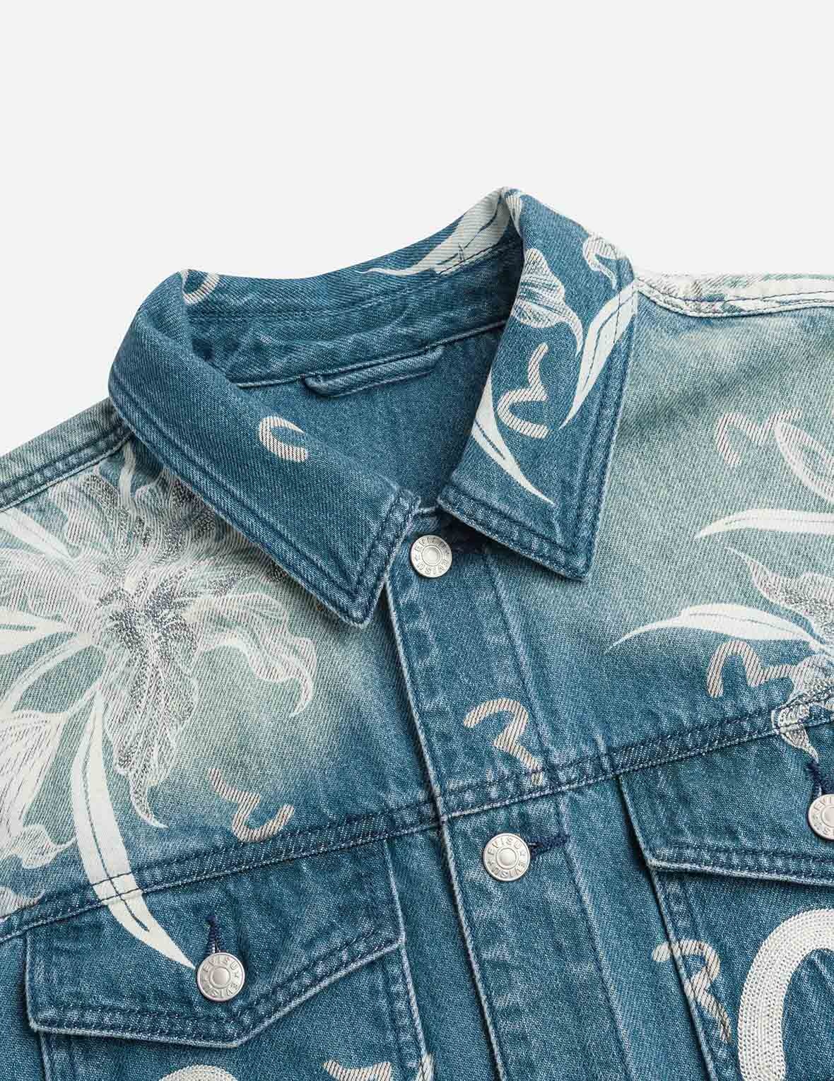 Floral and Seagull Embroidery Relax Fit Denim Jacket - 6