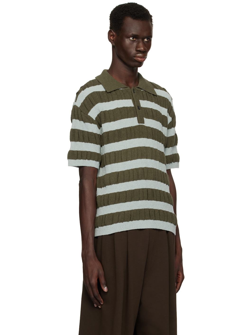 Blue & Khaki Bubble Stripe Polo - 2