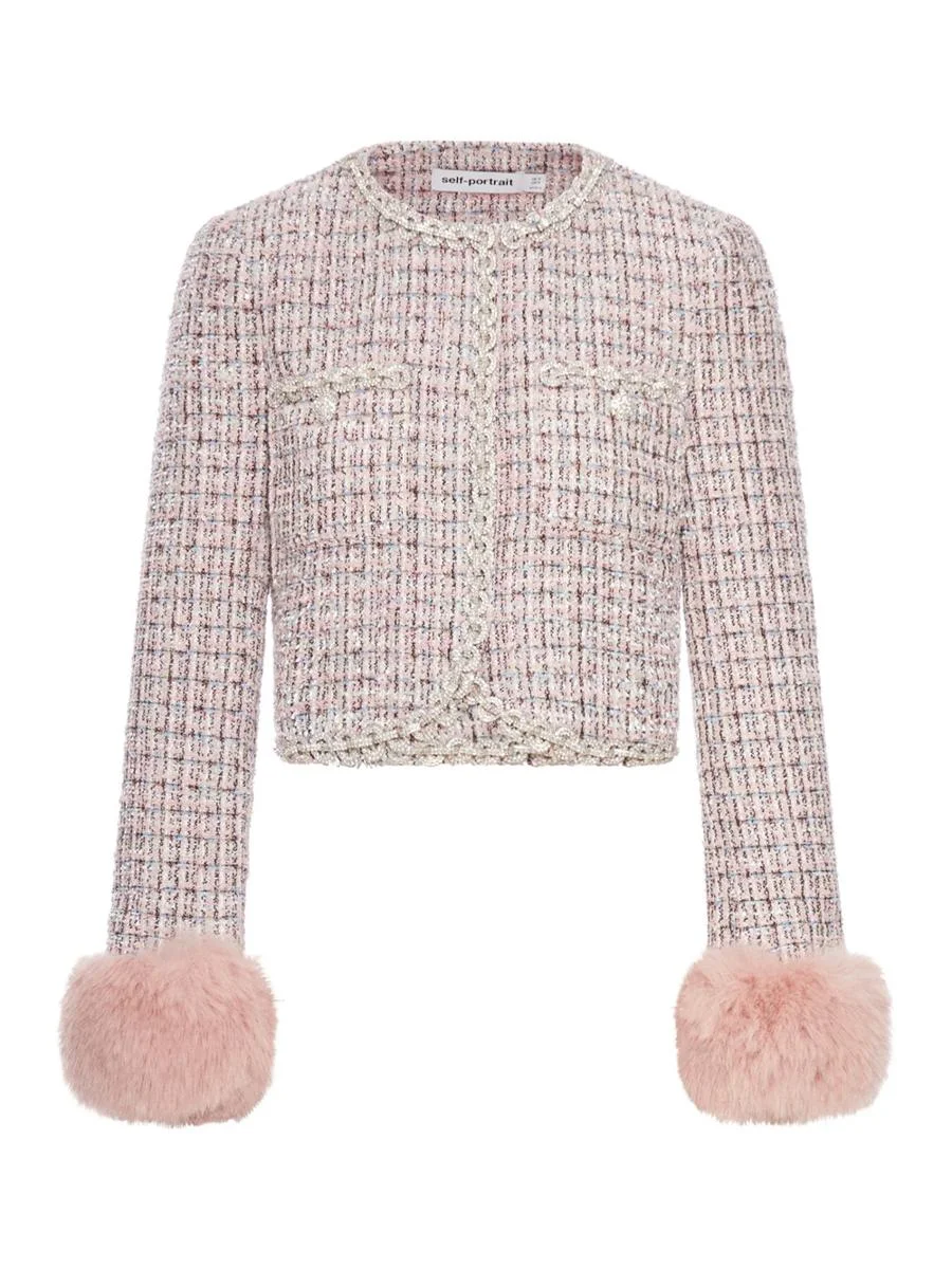 Self-Portrait Jacket With Pink Bouclé Fur Cuffs - 1