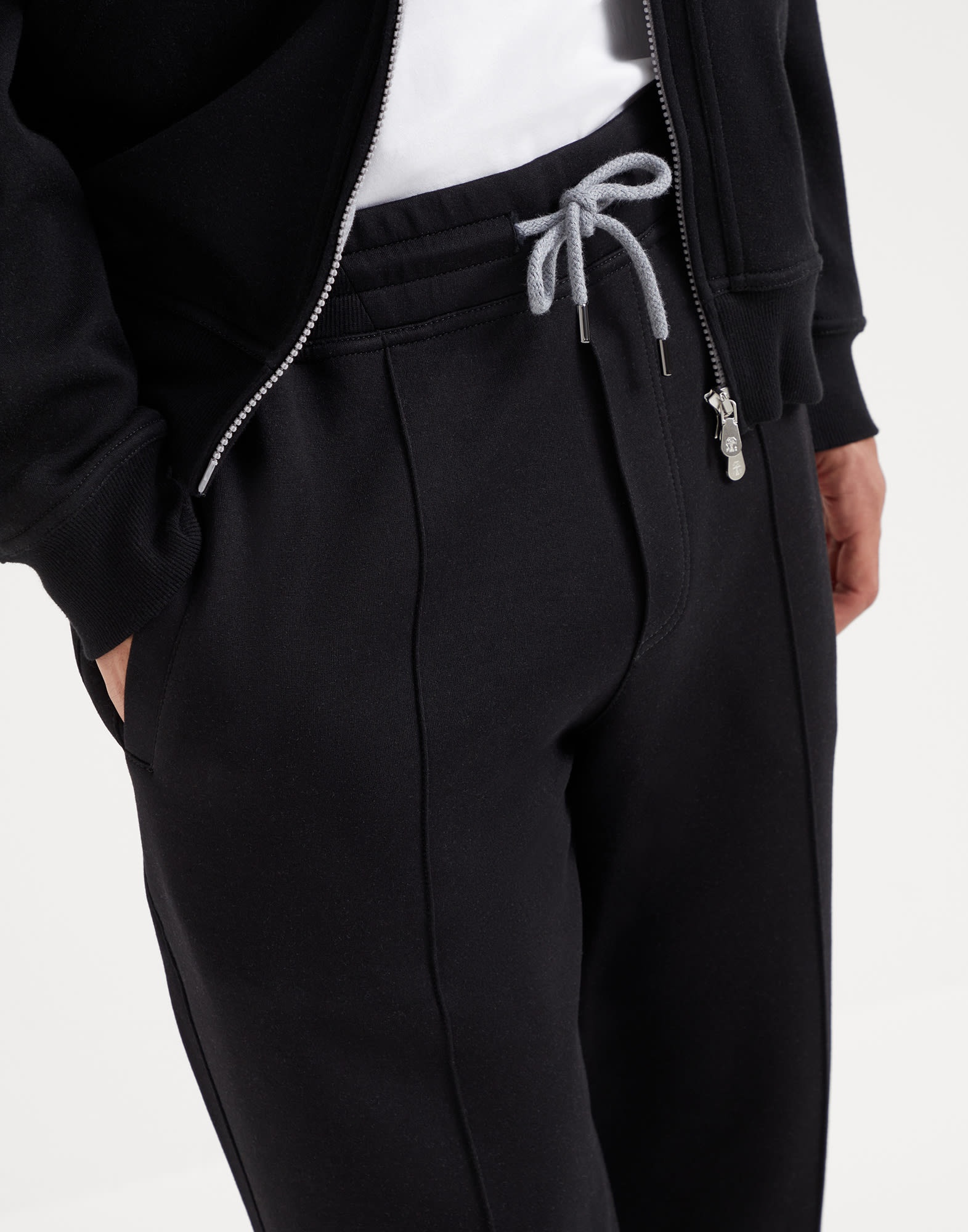Cotton, cashmere and silk French terry double cloth trousers with Crête detail - 3