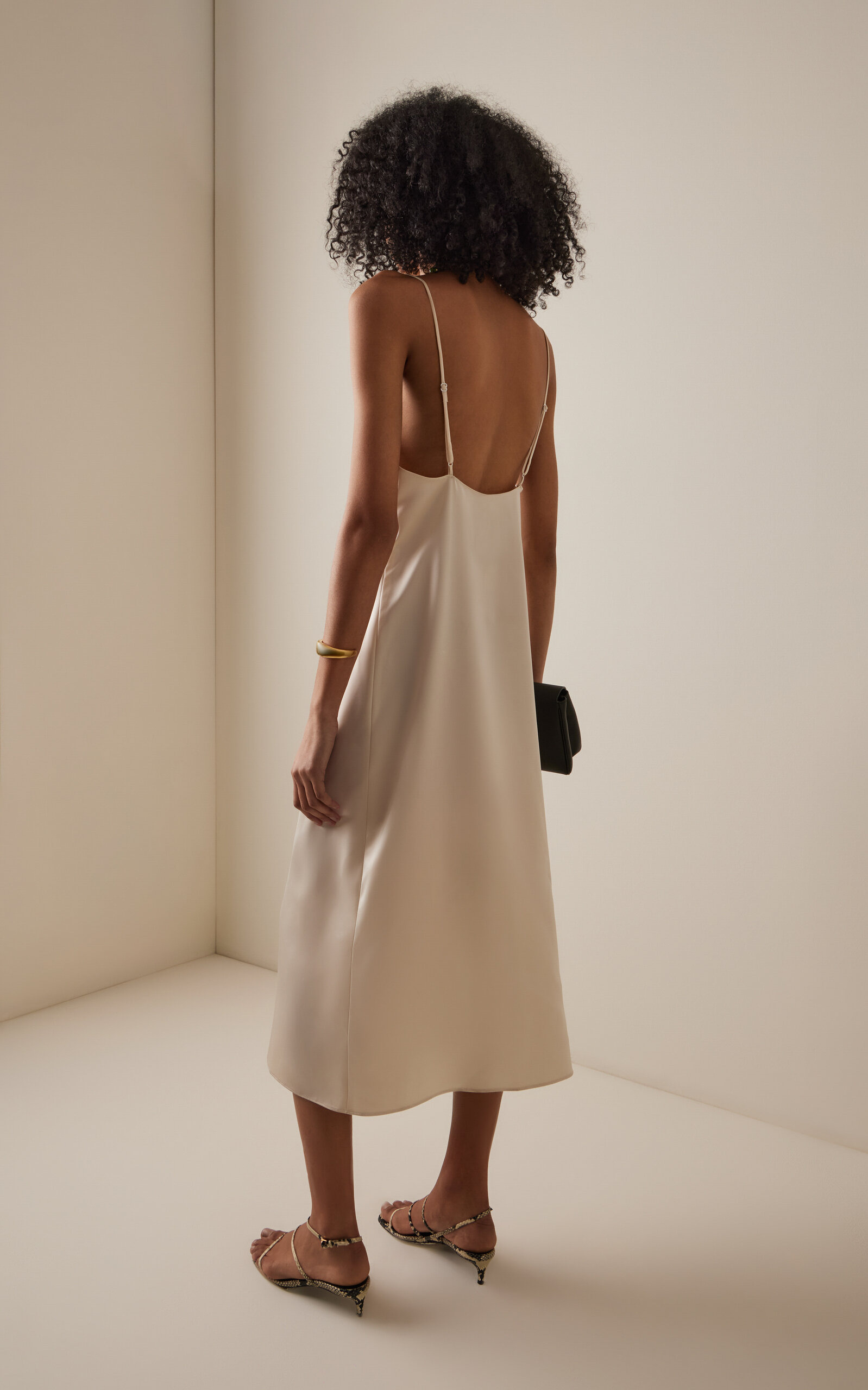 Barb Open Back Satin Midi Slip Dress ivory - 4