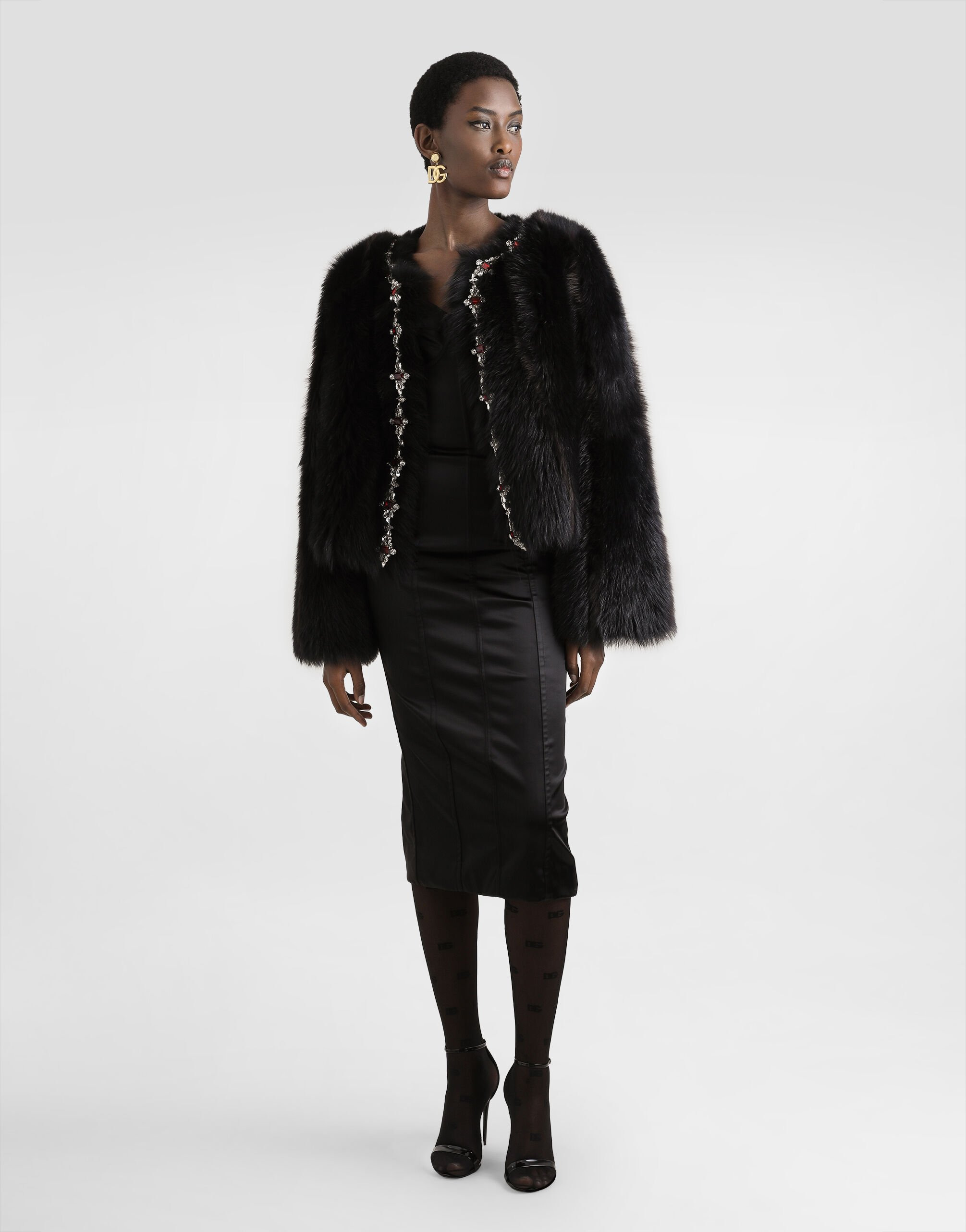 Fluffy sheepskin jacket with inlay - 2