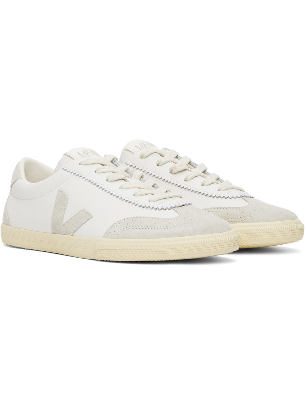 White & Gray Volley Leather Sneakers - 4