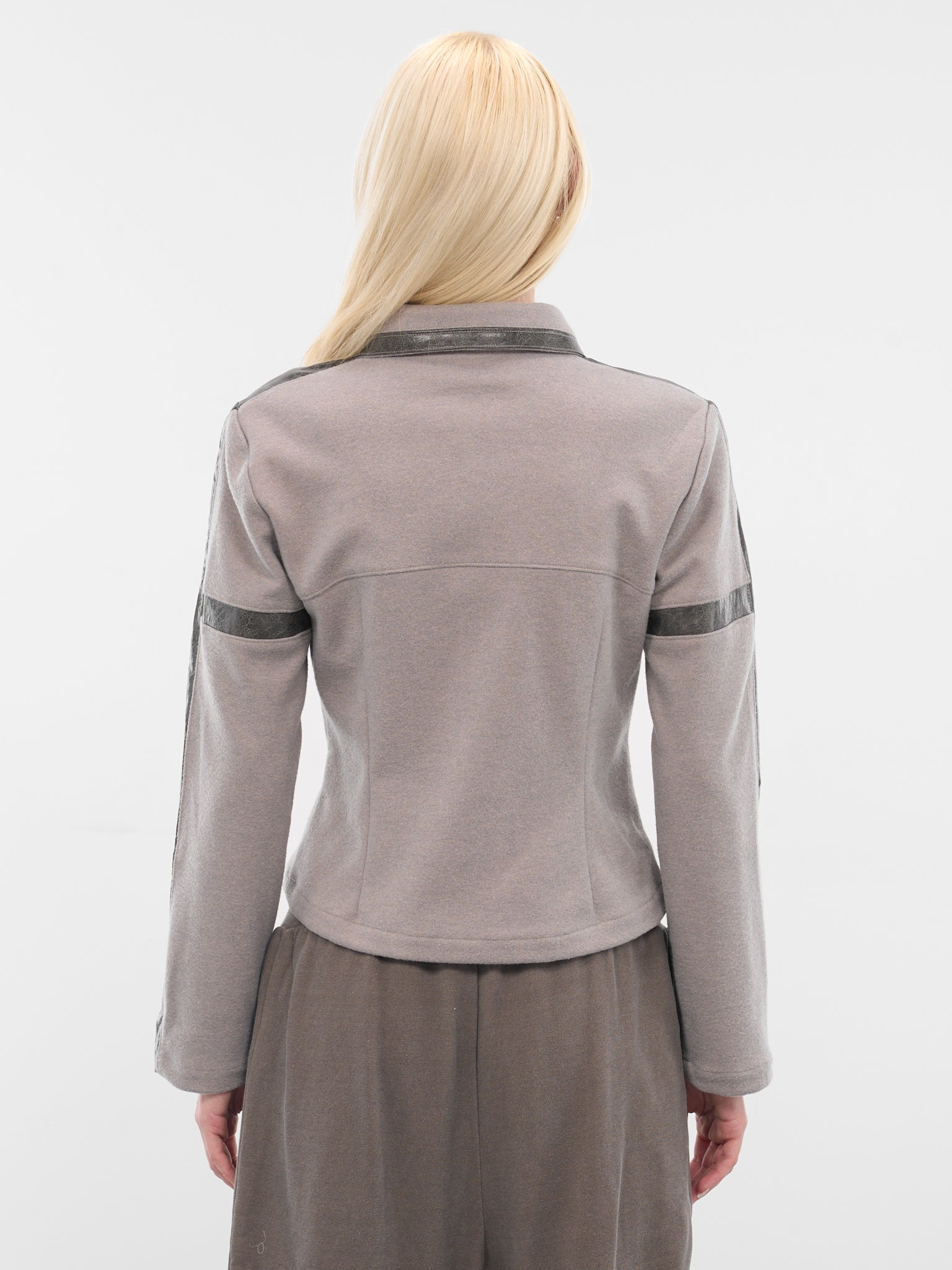 Beige Contrast Paneled Zip Jacket - 3