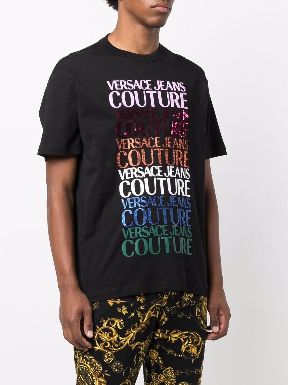 sequin-logo print cotton T-shirt - 3