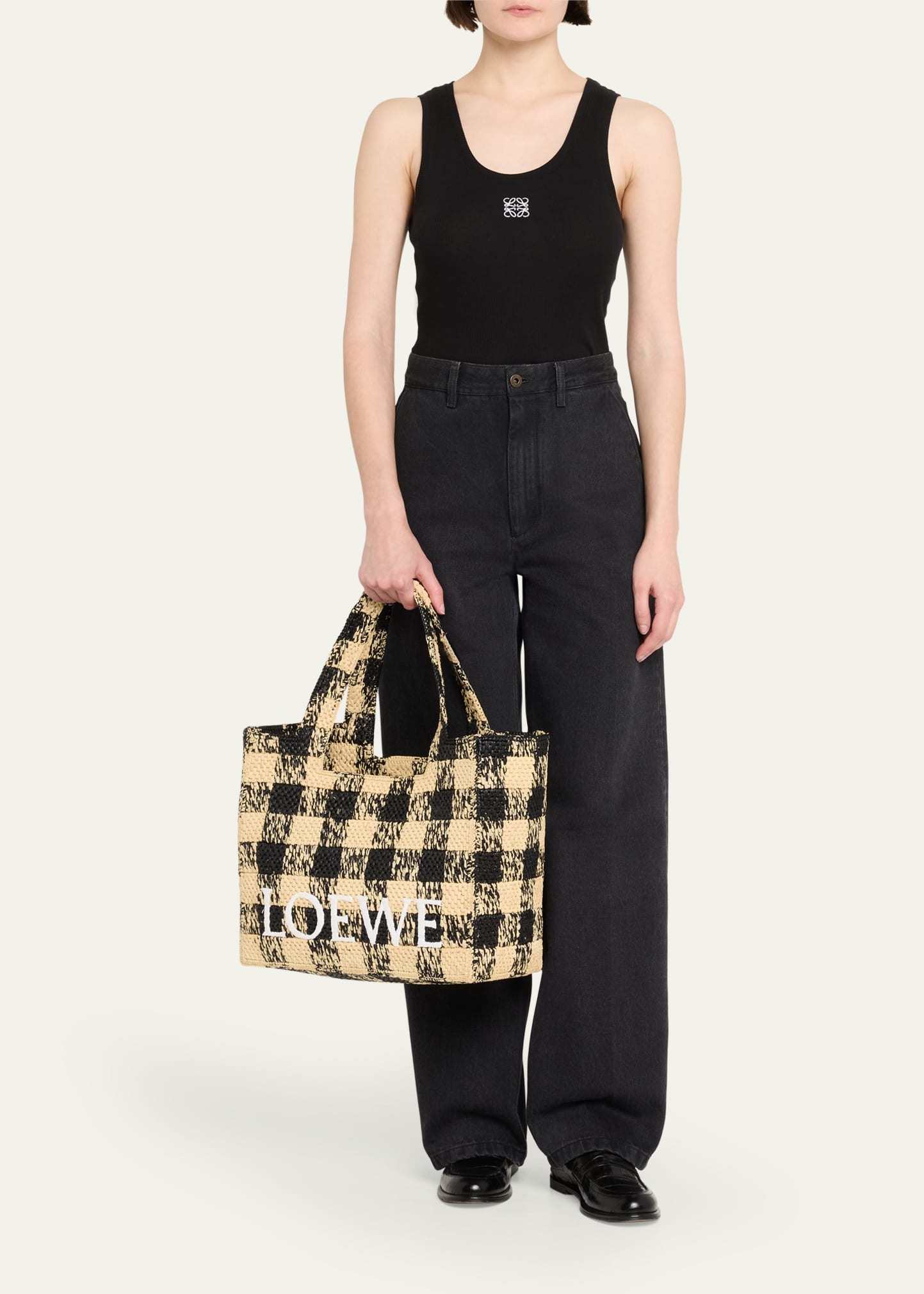 Large Tote Bag in Gingham Raffia - 6