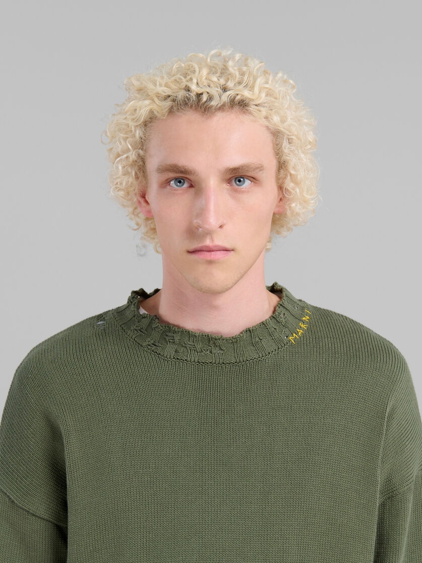 GREEN COTTON CREW-NECK JUMPER - 4