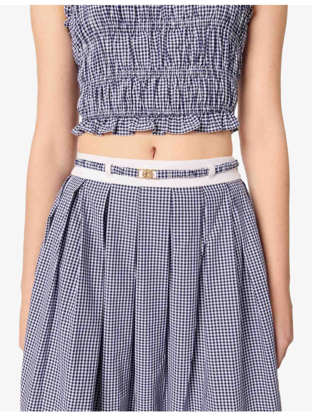 Gingham-Print Belted Cotton Maxi Skirt - 4