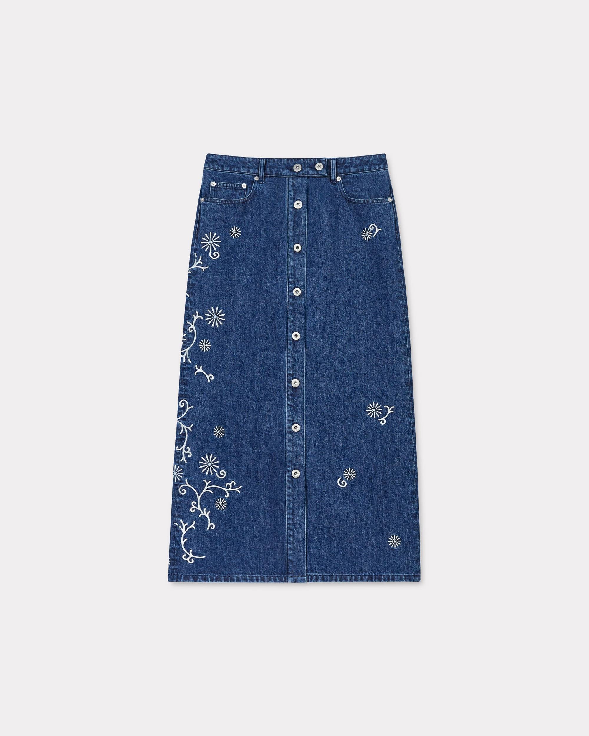 'KENZO Marguerite' embroidered long skirt in japanese denim - 1