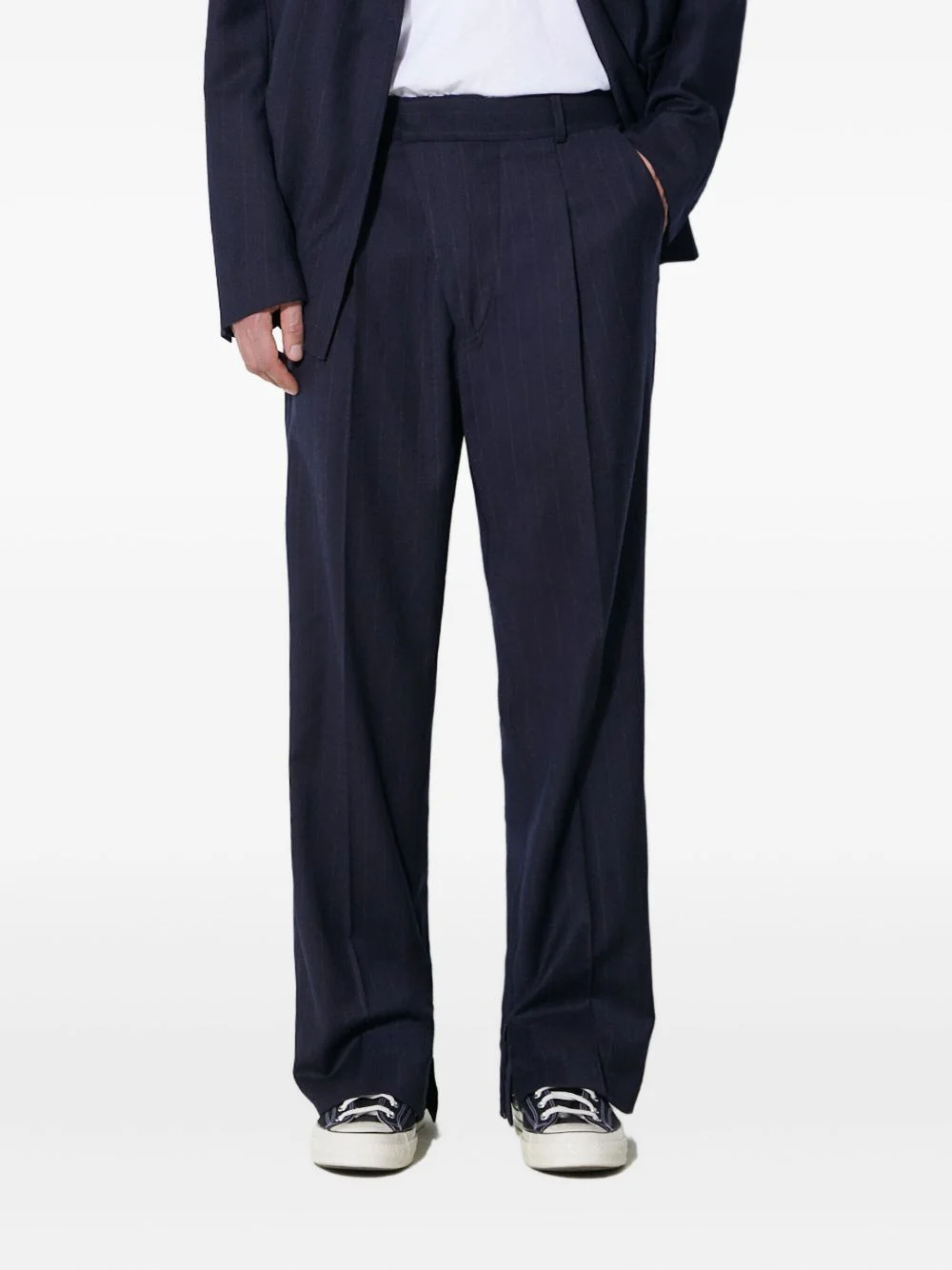 pinstripe pleated-front trousers - 1