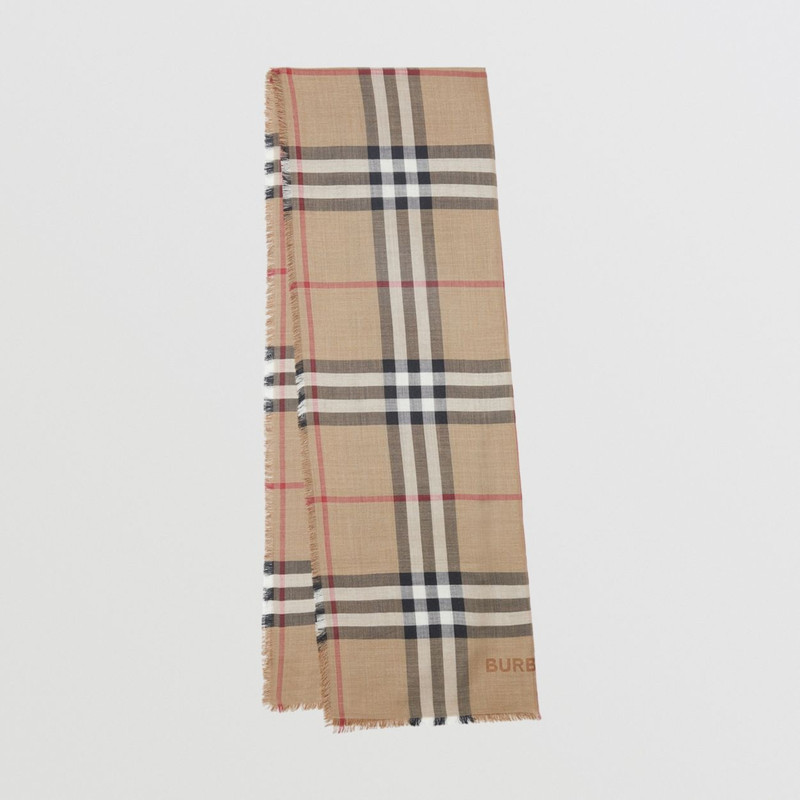 Lightweight Check Wool Silk Scarf - 1