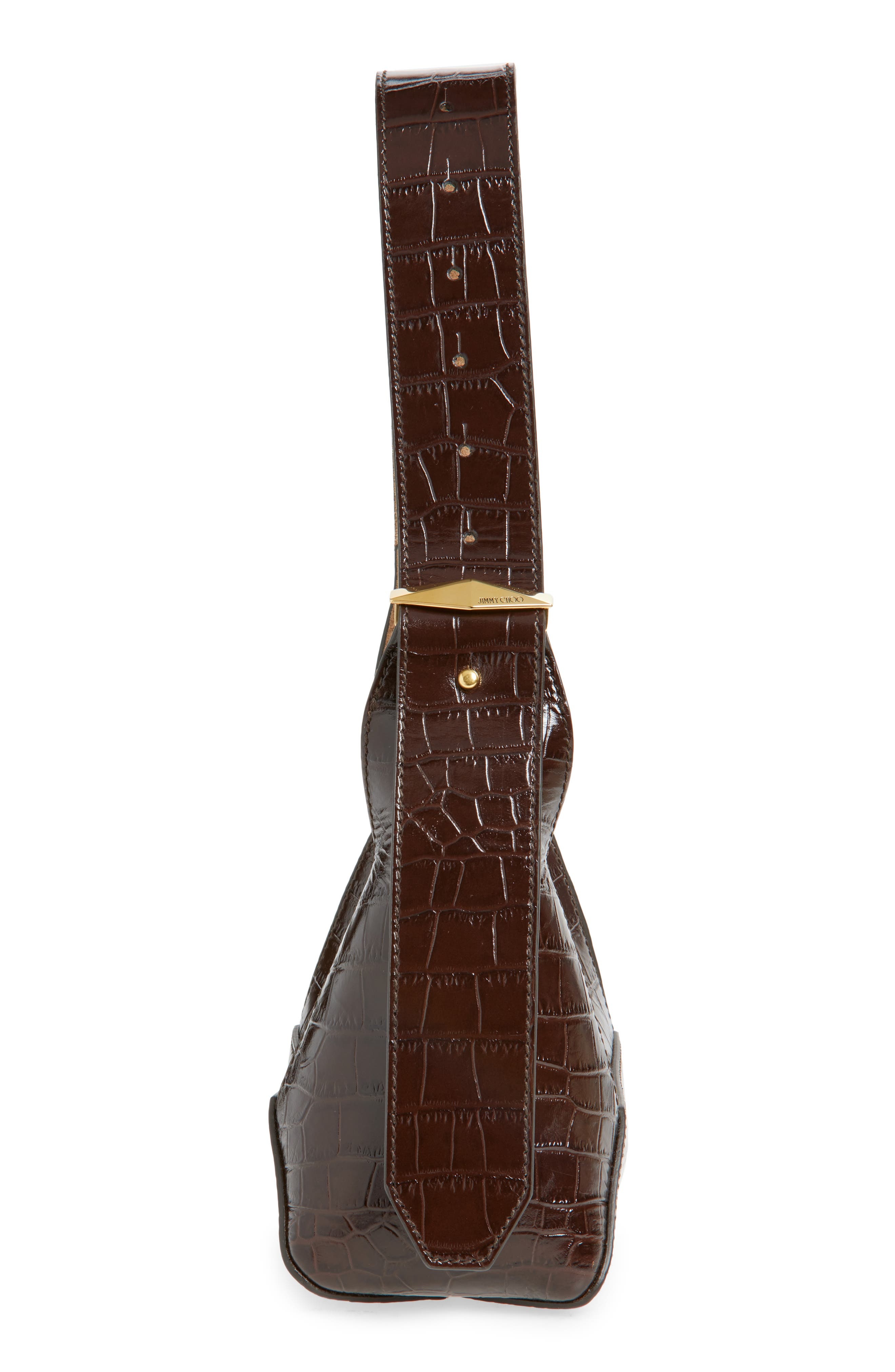 Jimmy Choo Small Diamond Croc Embossed Leather Hobo Bag in Chocolate/Gold at Nordstrom - 5