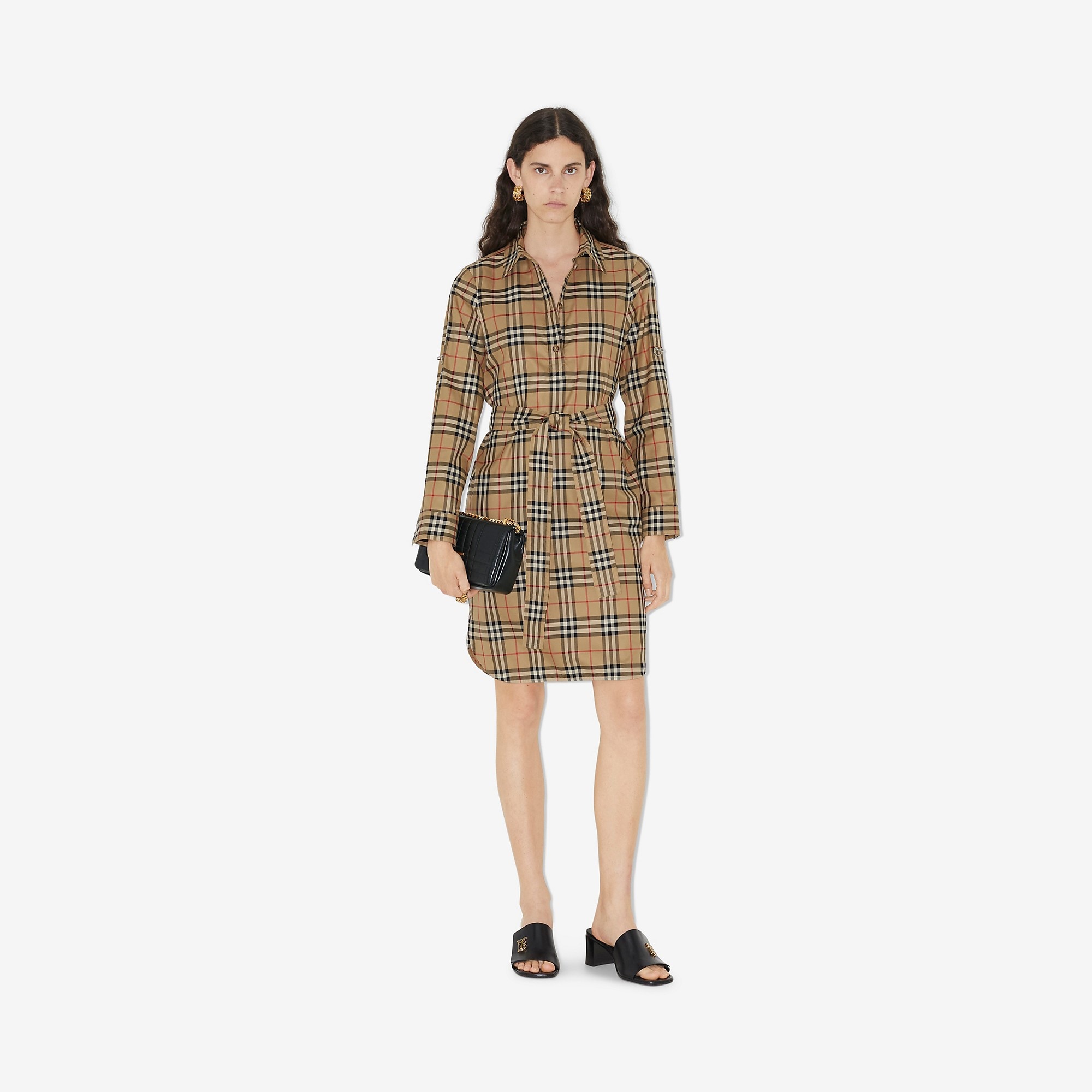 Vintage Check Cotton Tie-waist Shirt Dress - 2