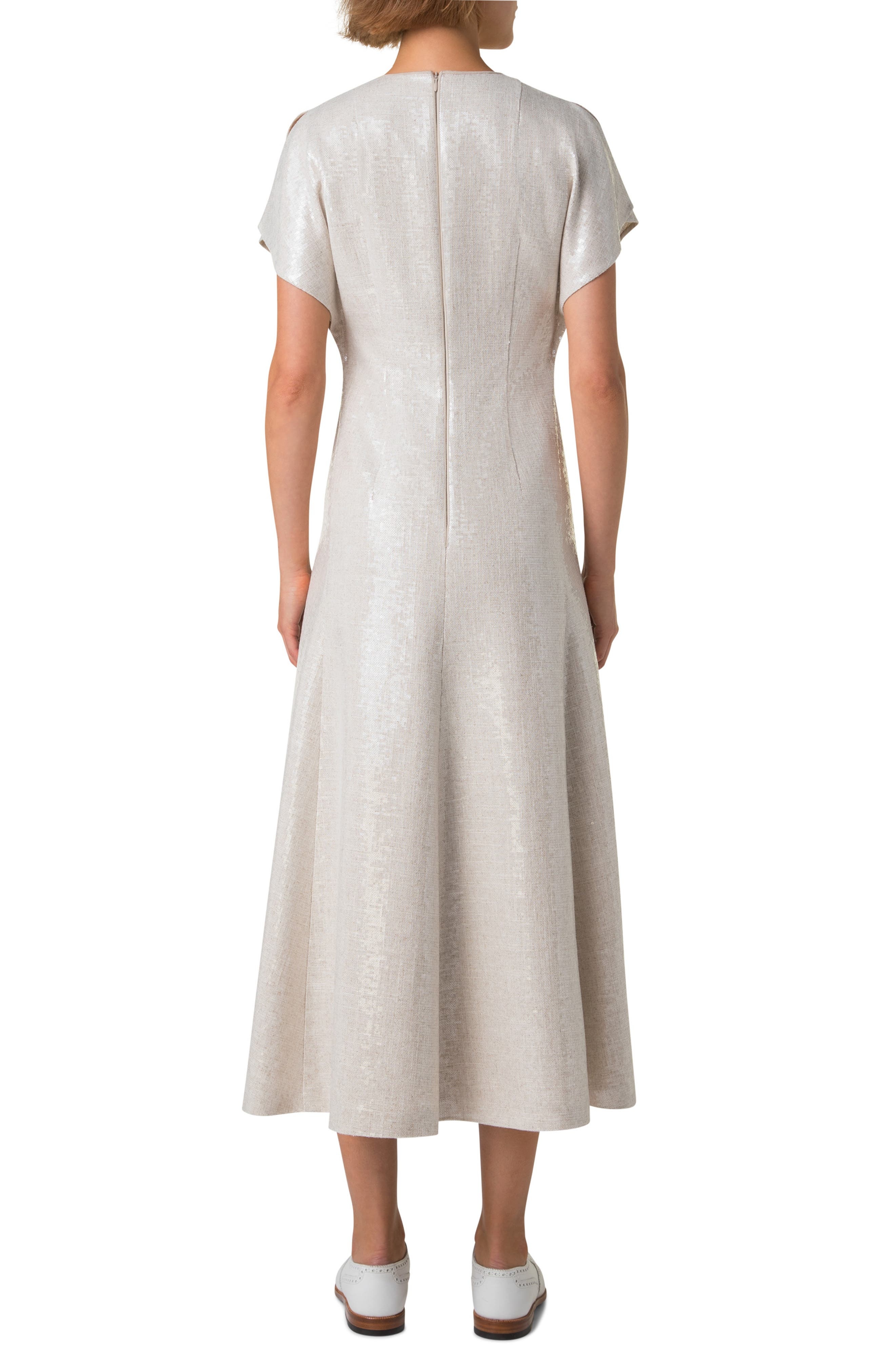 Akris Sequin Dolman Sleeve Midi Dress in Greige at Nordstrom - 2