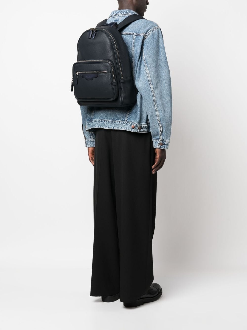 grained-texture leather backpack - 2