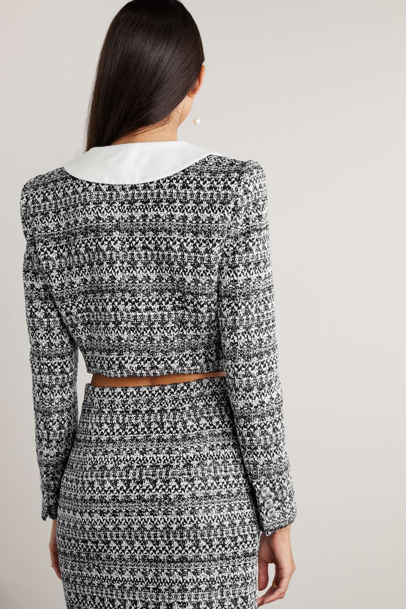Cropped silk mikado-trimmed metallic wool-blend tweed jacket - 3