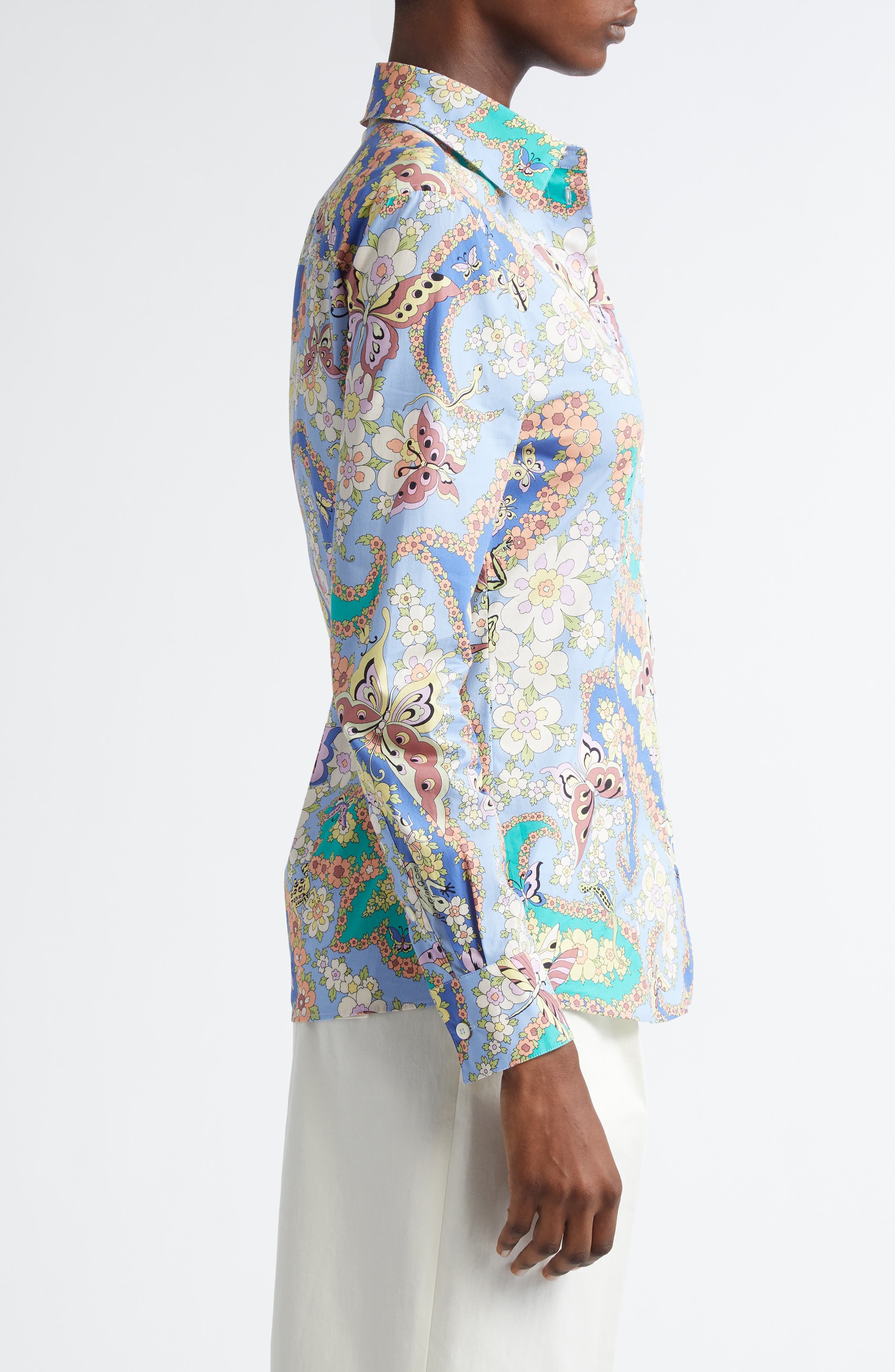 Etro Floral Paisley Stretch Poplin Button-Up Shirt in Stampa Blue at Nordstrom - 3