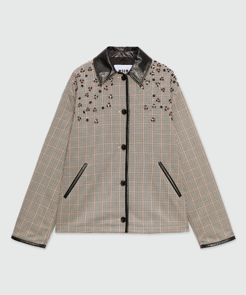Ivory micro-check jacket with floral embroidery 1