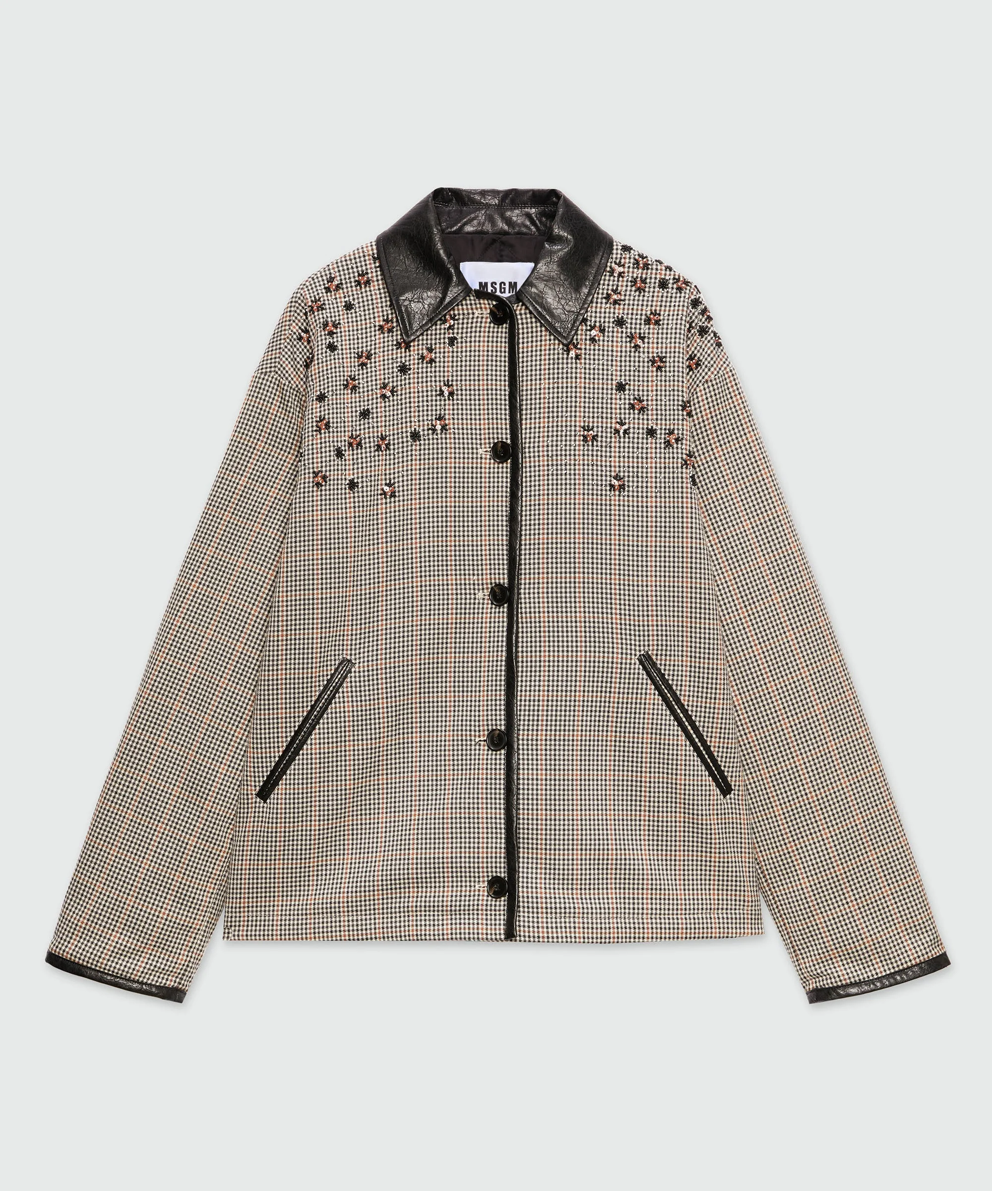 Ivory micro-check jacket with floral embroidery - 1