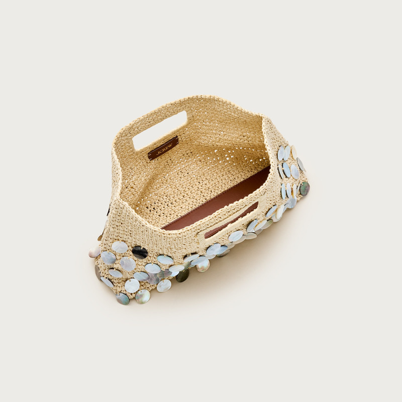 Handknotted straw rectangular clutch with paillettes 3