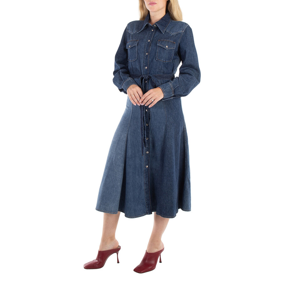 Chloe Ladies Multicolor Blue Belted Denim Shirtdress - 5