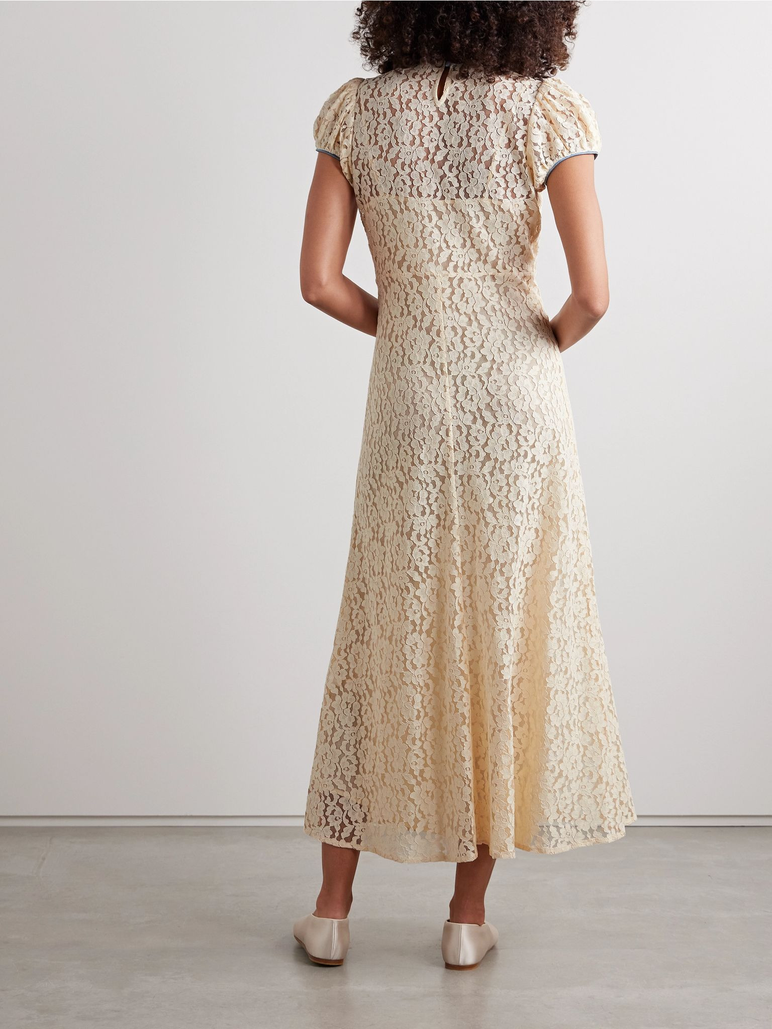 Katarina satin-trimmed corded lace midi dress Cream - 3