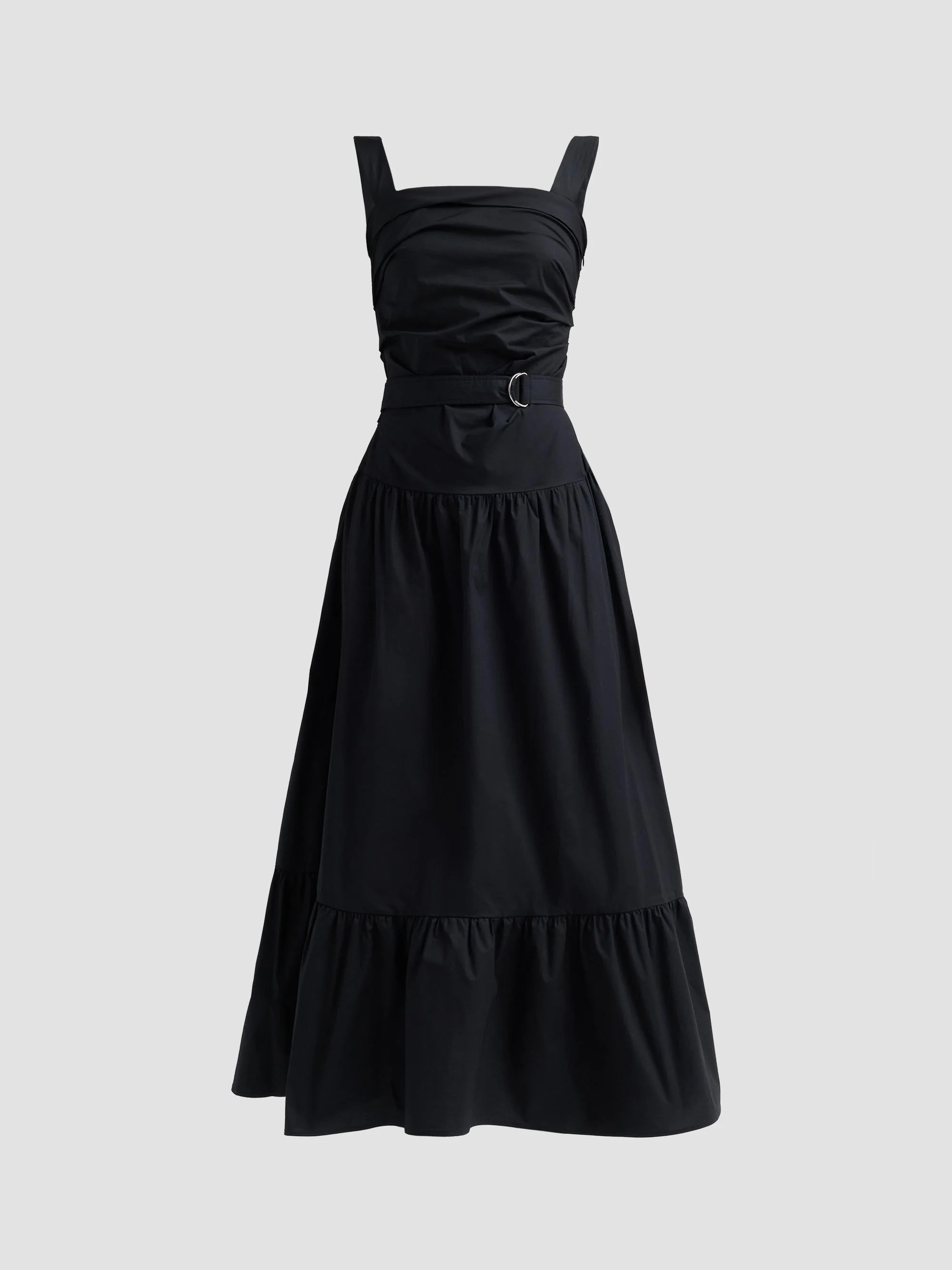 Women's Natalie Stretch-Cotton Tie-Waist A-Line Midi Dress - Black - 1
