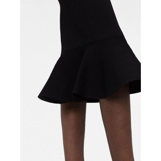 Black midi knit skirt with flared flounce hemline - 5