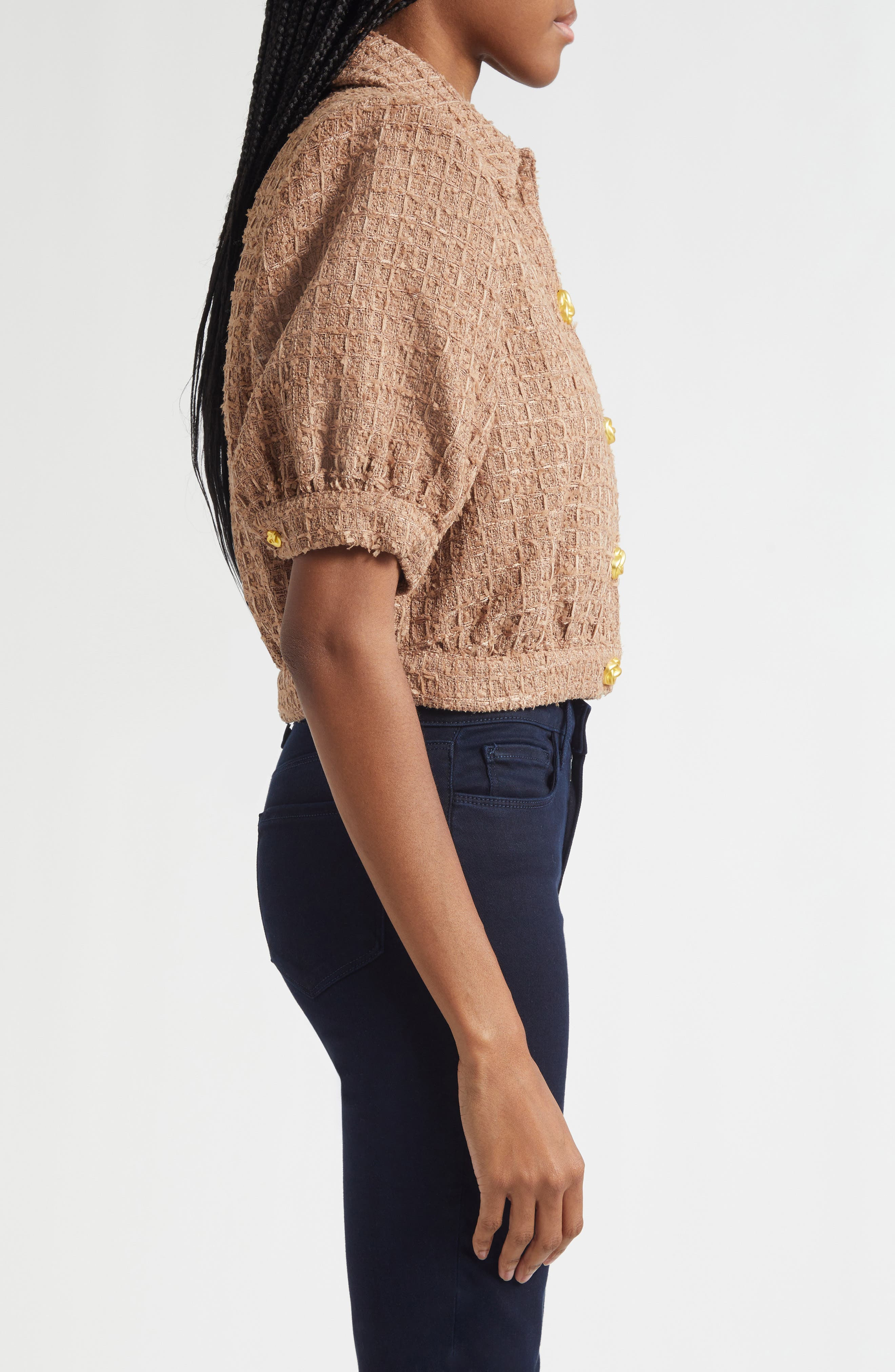 L'AGENCE Cove Tweed Elbow Sleeve Crop Jacket in Cappuccino at Nordstrom - 4