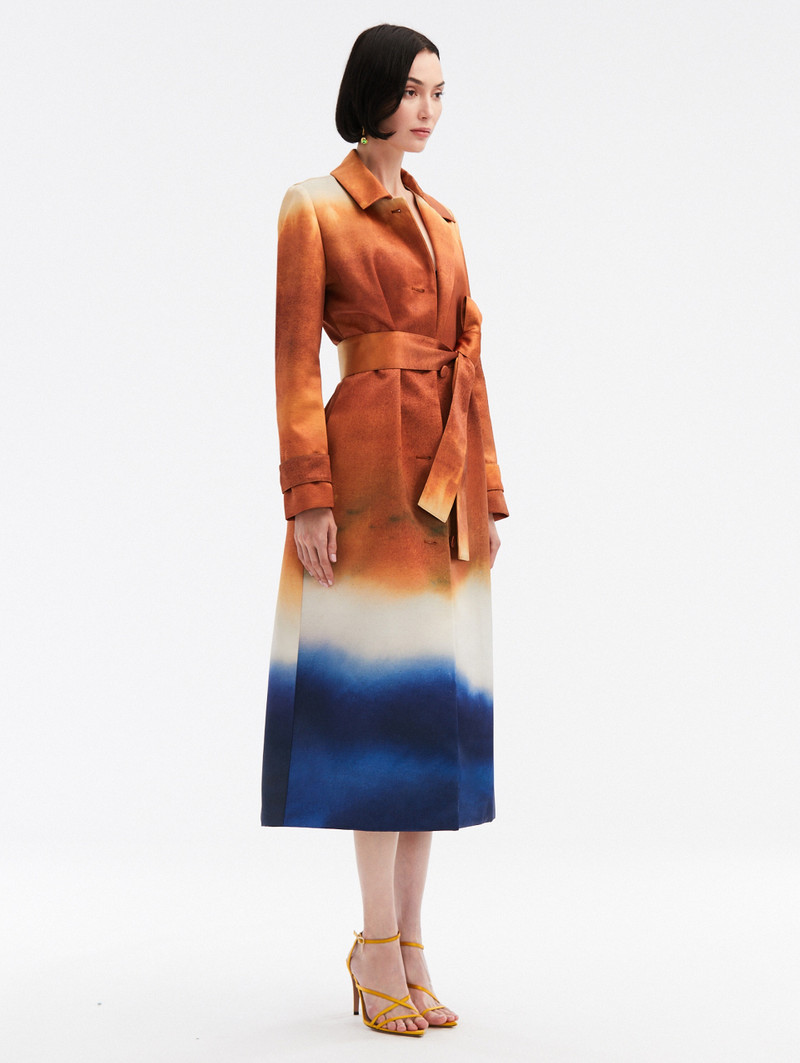 ABSTRACT OMBRÉ SATIN TRENCH COAT 3