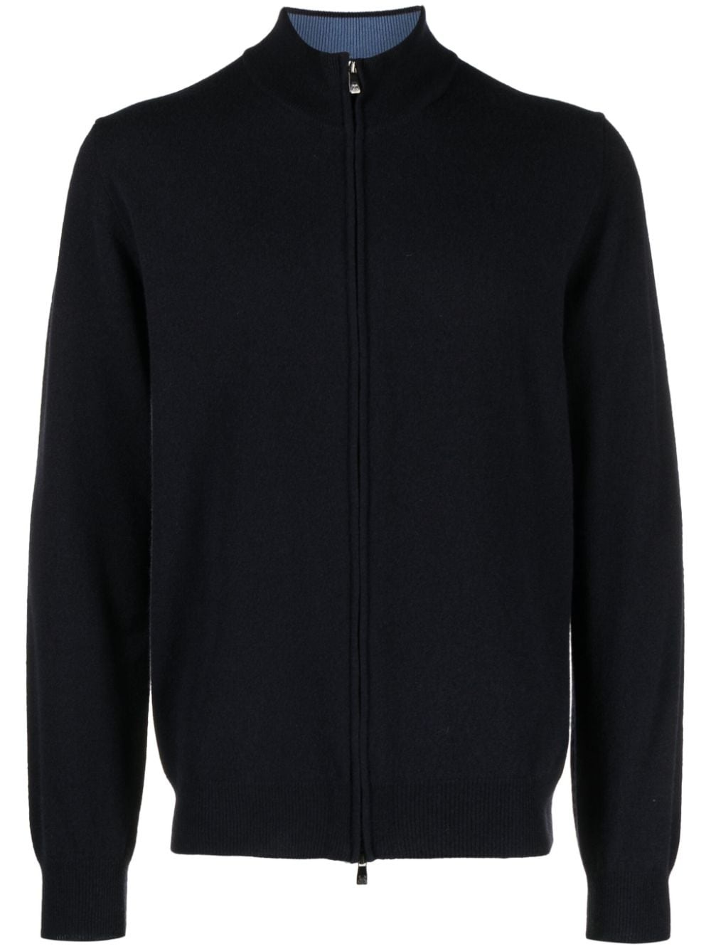 funnel-neck virgin wool blend cardigan - 1