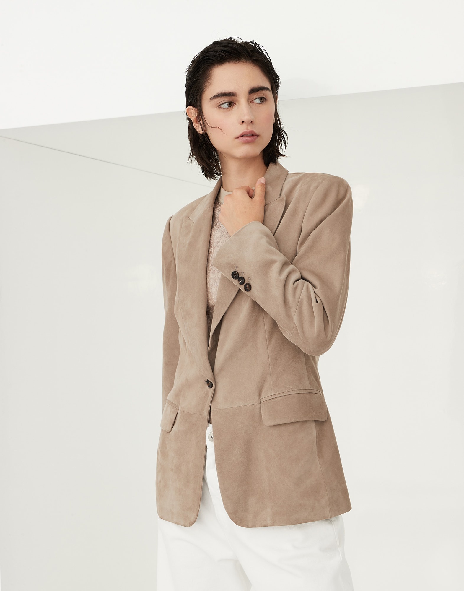 Suede blazer with monili - 1