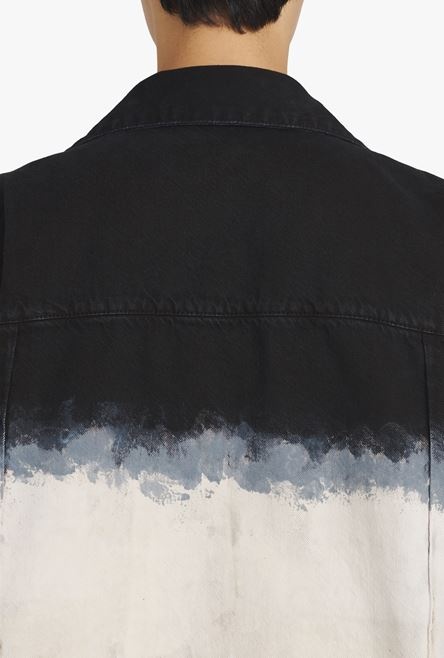 Oversized cotton shirt with black and white tie-dye print - 6