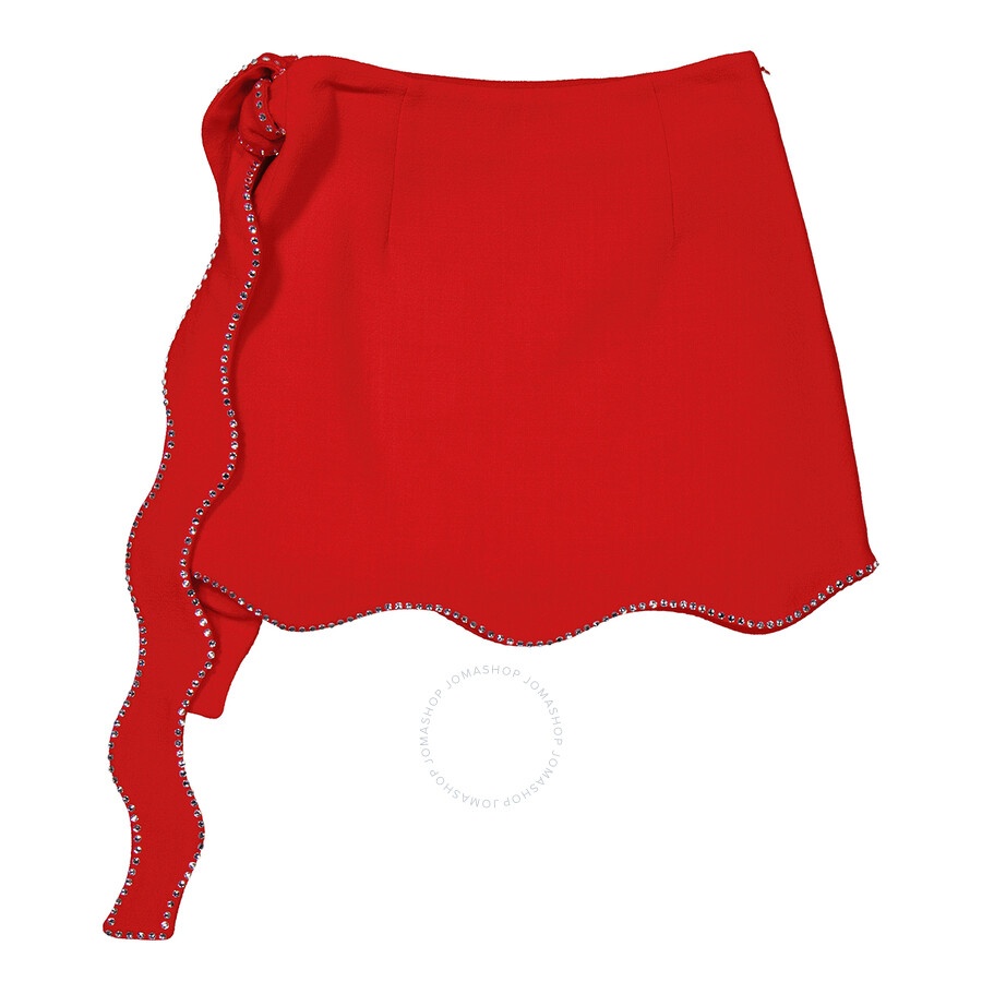 Mach & Mach Ladies Red Crystal Trimmed Wavy Wool Mini Skirt - 5