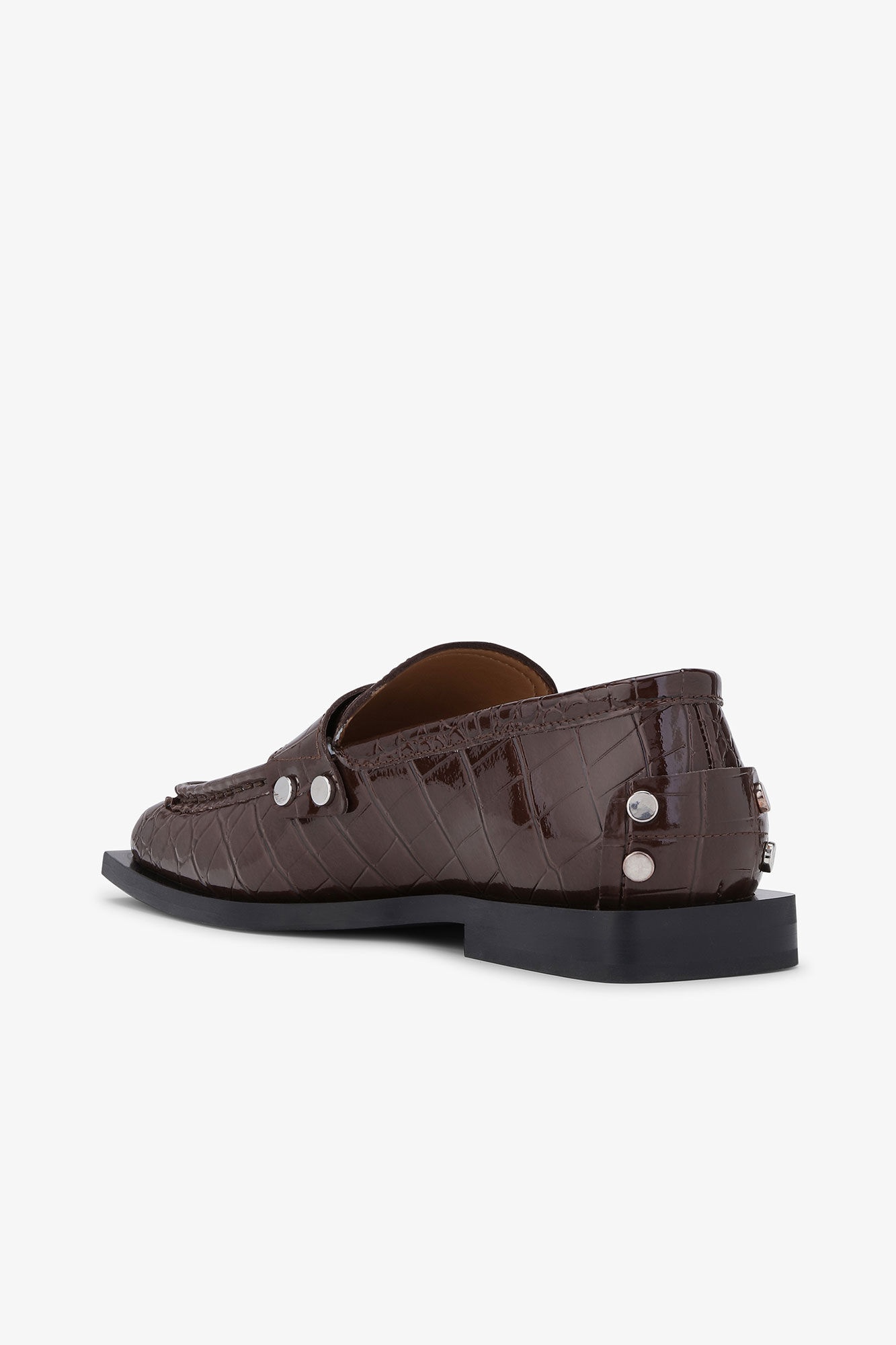 BROWN CROCO STUDDED LOAFERS - 3