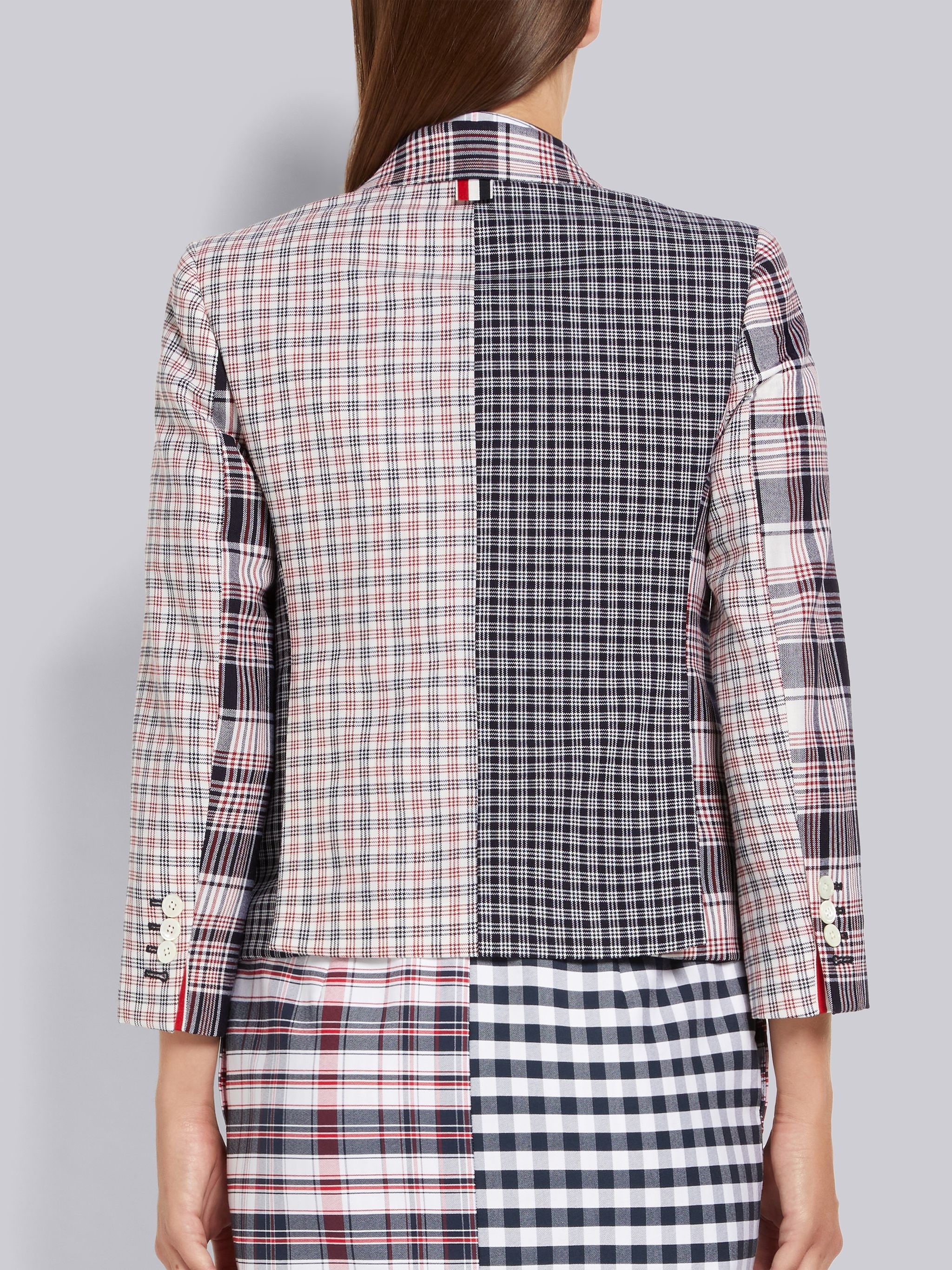 Multicolor Fun-Mix Micro 4-Bar Check and Hairline Madras Suiting High Armhole Jacket - 3