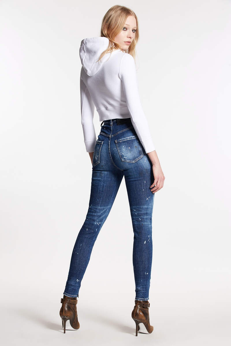 DSQUARED2 S.S. DARK RIPPED LEATHER PATCH TWIGGY JEANS outlook